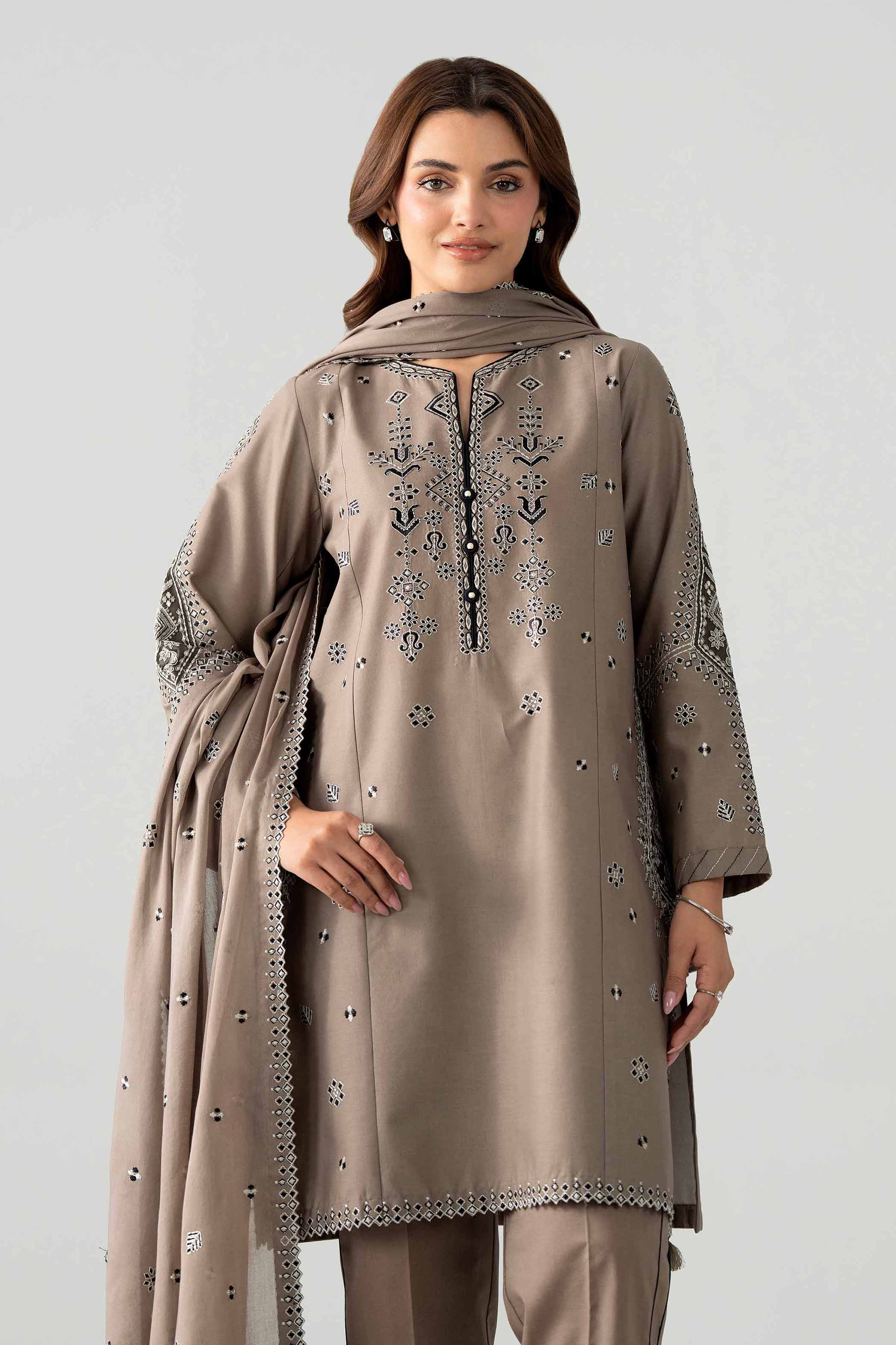 3 Piece - Embroidered Suit - 42602034 Brown Lawn 3PC Embroidered Nishat Australia