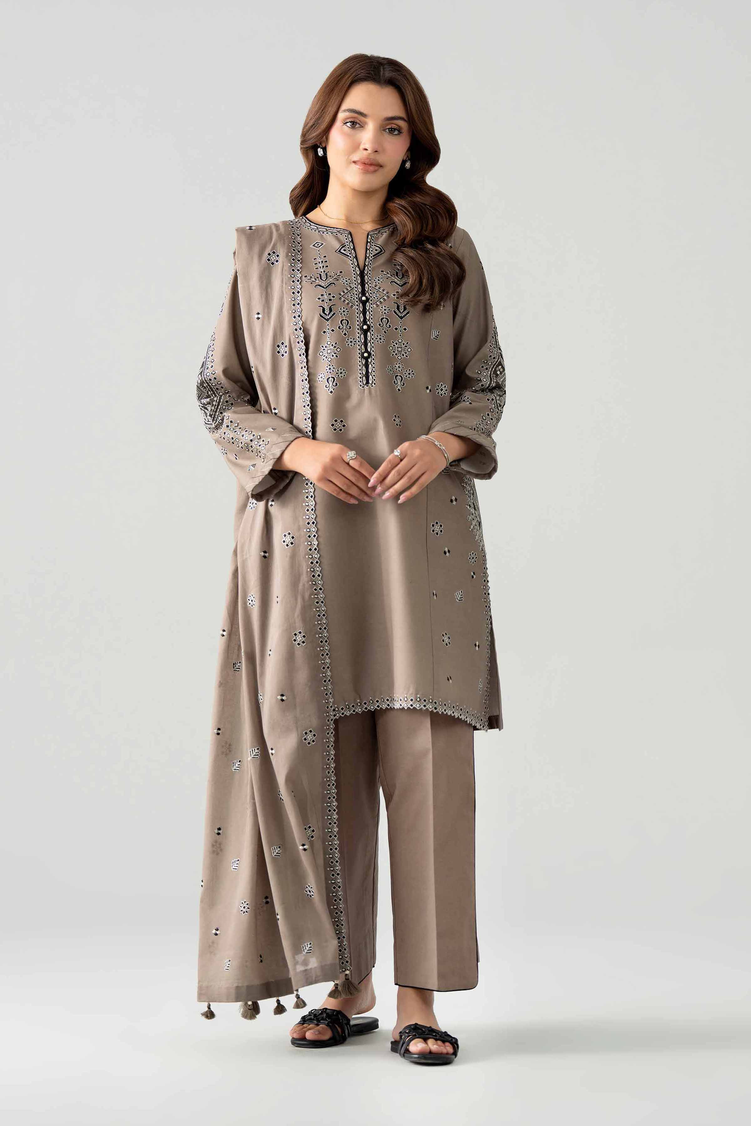 3 Piece - Embroidered Suit - 42602034 Brown Lawn 3PC Embroidered Nishat Australia