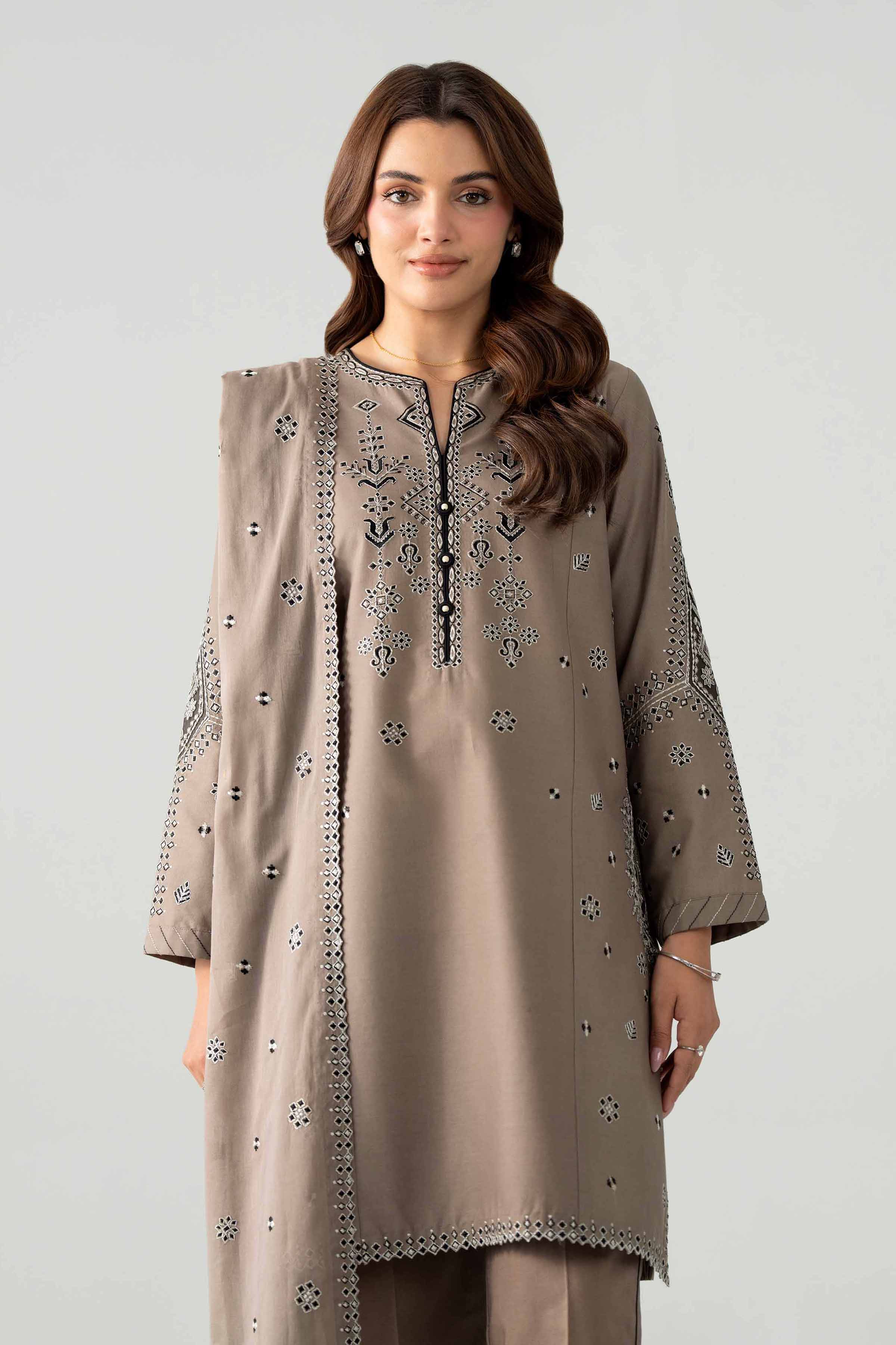 3 Piece - Embroidered Suit - 42602034 Brown Lawn 3PC Embroidered Nishat Australia