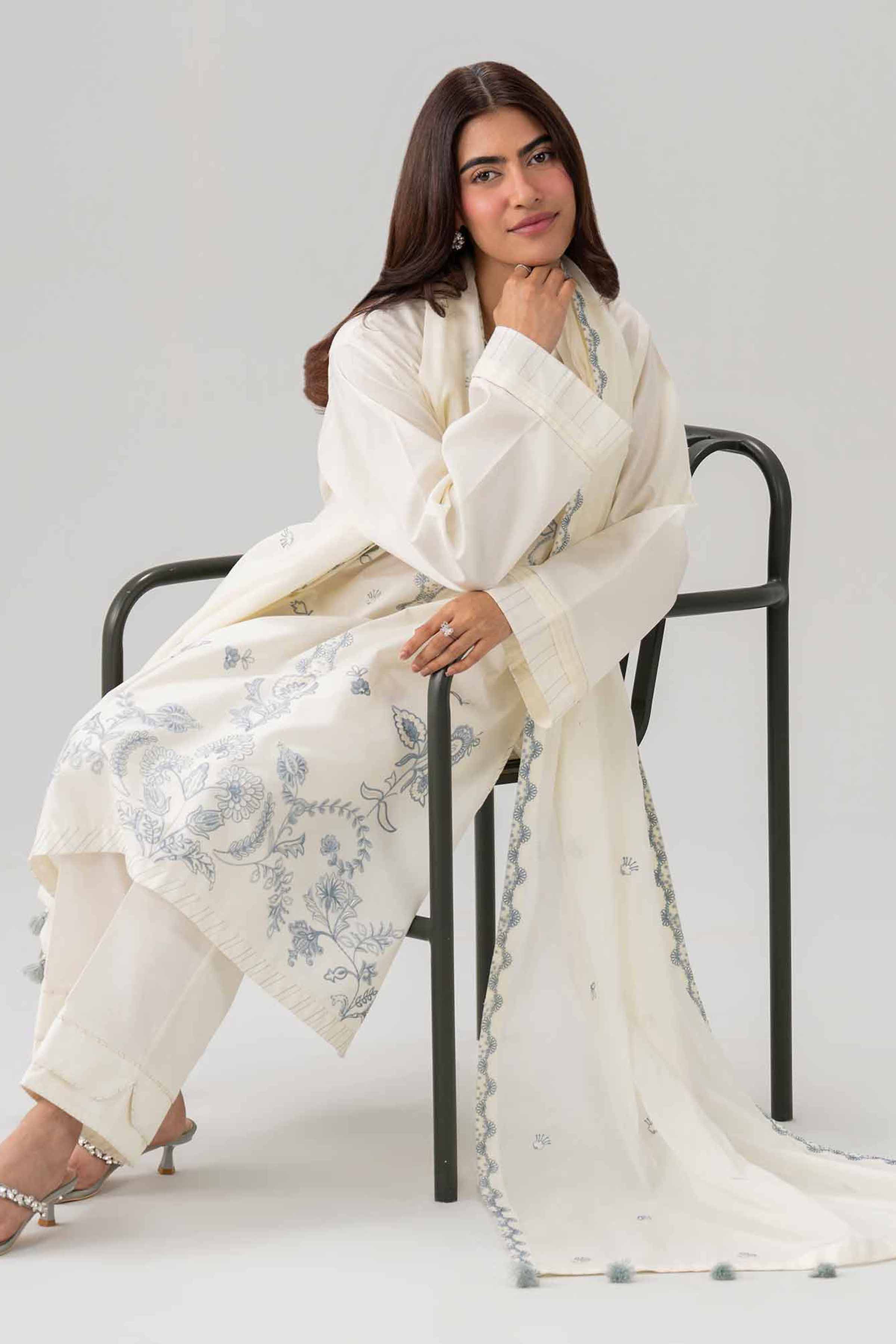 3 Piece - Embroidered Suit - 42602035 Beige Lawn 3PC Embroidered Nishat Australia