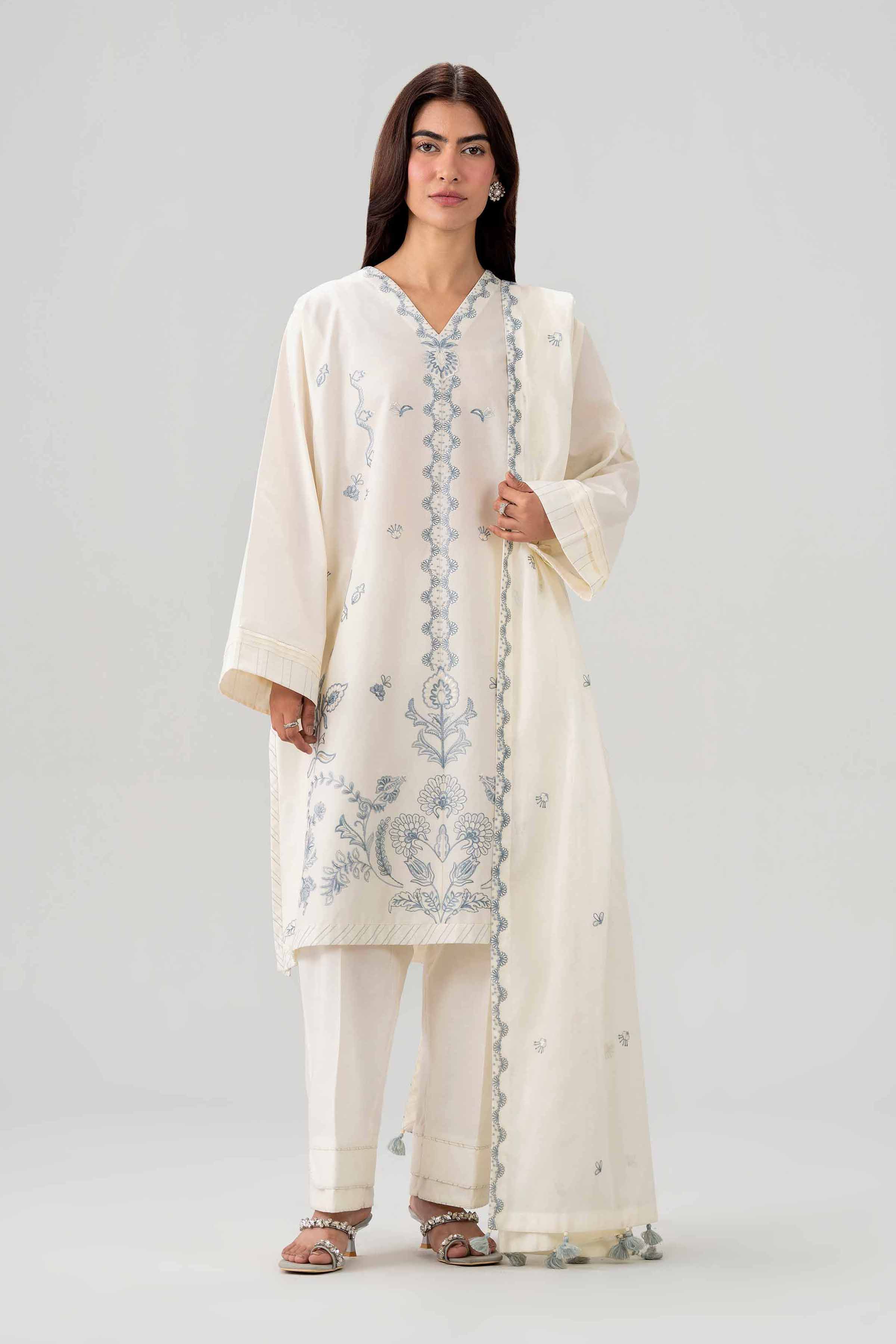 3 Piece - Embroidered Suit - 42602035 Beige Lawn 3PC Embroidered Nishat Australia