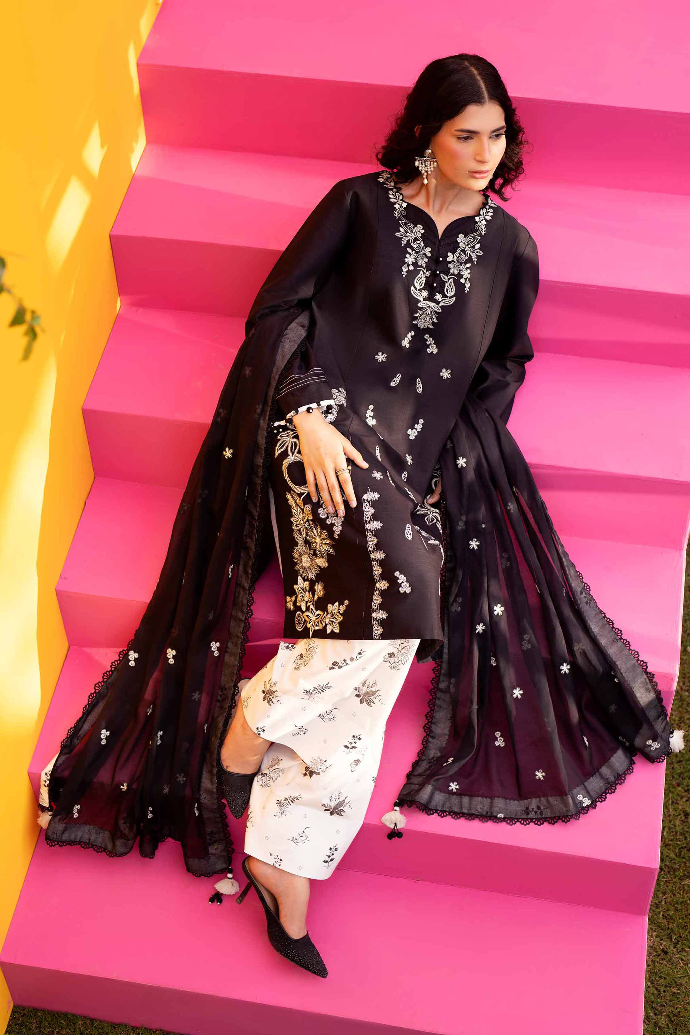 3 Piece - Printed Embroidered Suit - 42602040 Black Lawn 3PC Embroidered Nishat Australia