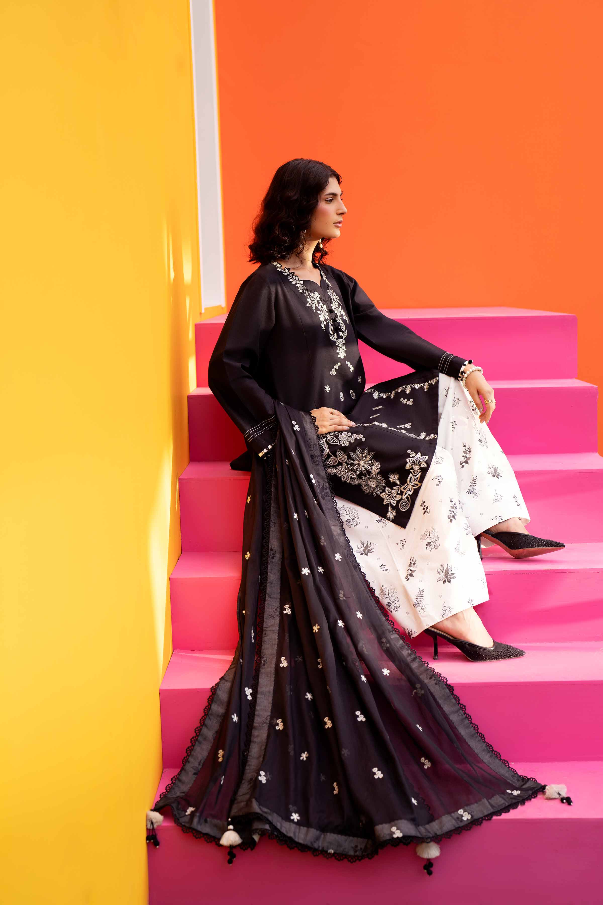 3 Piece - Printed Embroidered Suit - 42602040 Black Lawn 3PC Embroidered Nishat Australia