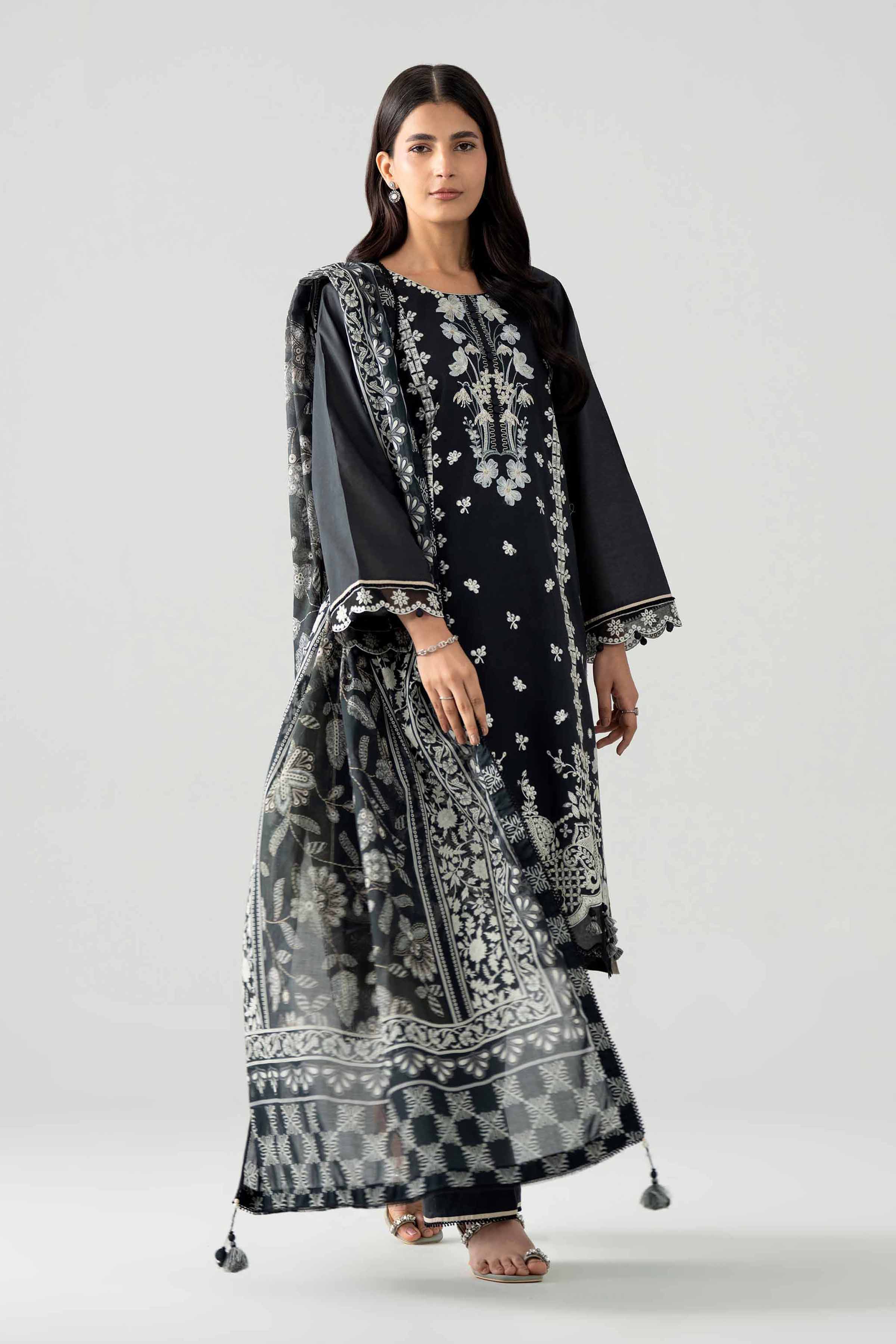 3 Piece - Digital Printed Embroidered Suit - 42602045 Black Dobby 3PC Embroidered Nishat Australia