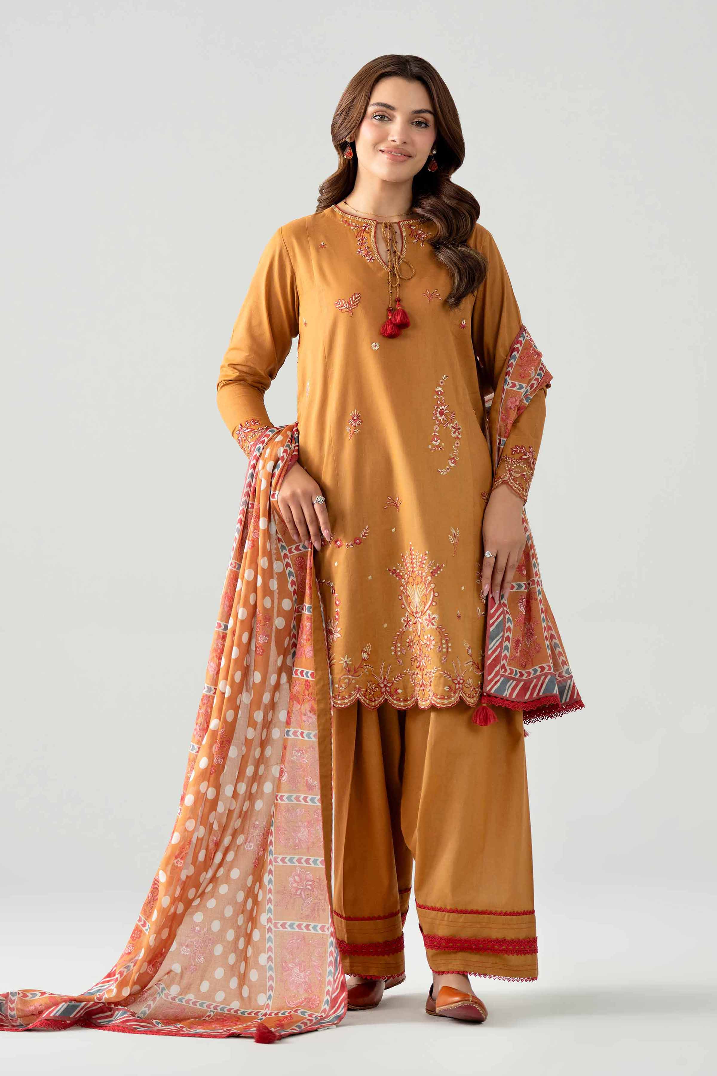 3 Piece - Digital Printed Embroidered Suit - 42602047 Brown Dobby 3PC Embroidered Nishat Australia