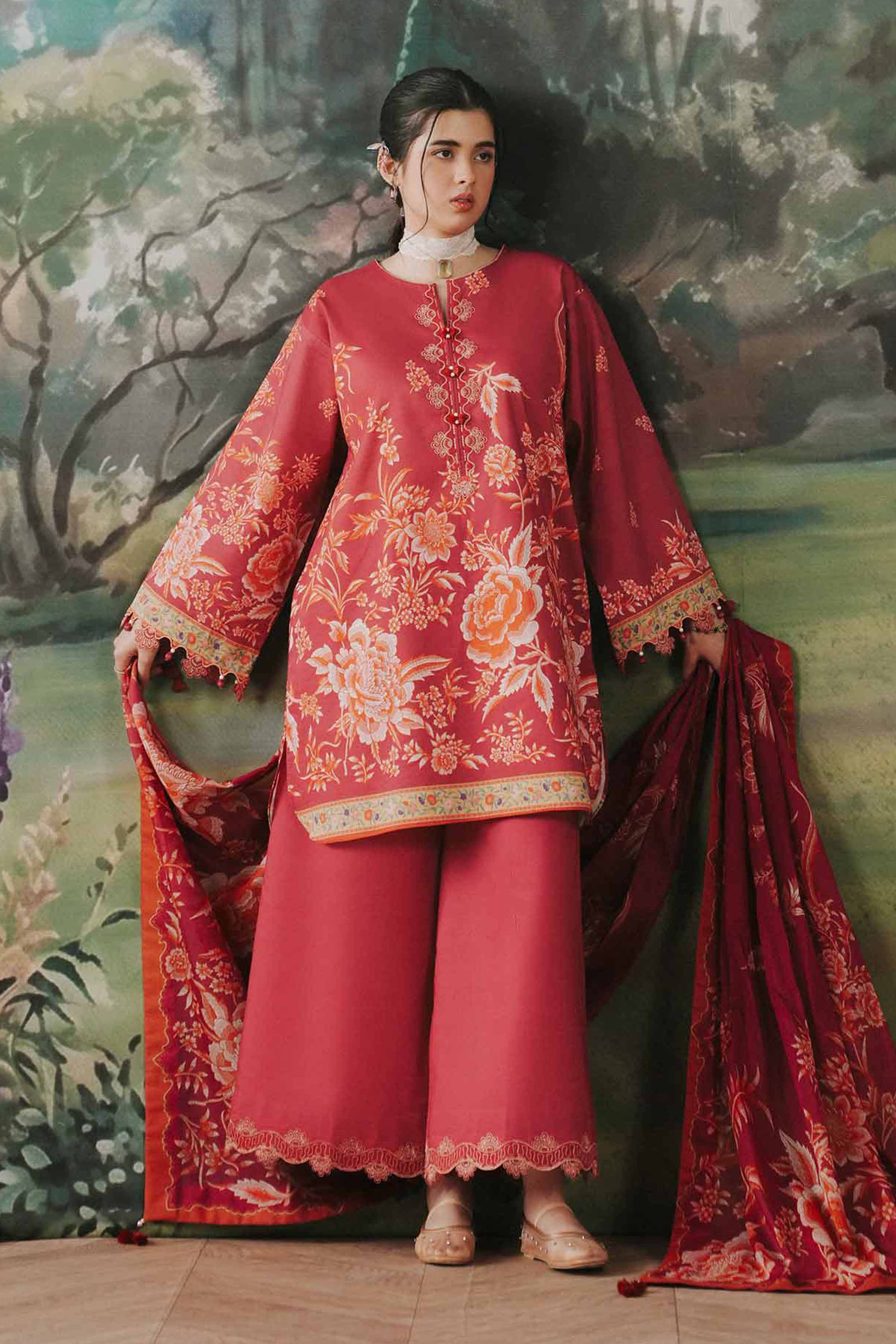 3 Piece - Digital Printed Embroidered Suit - 42602099