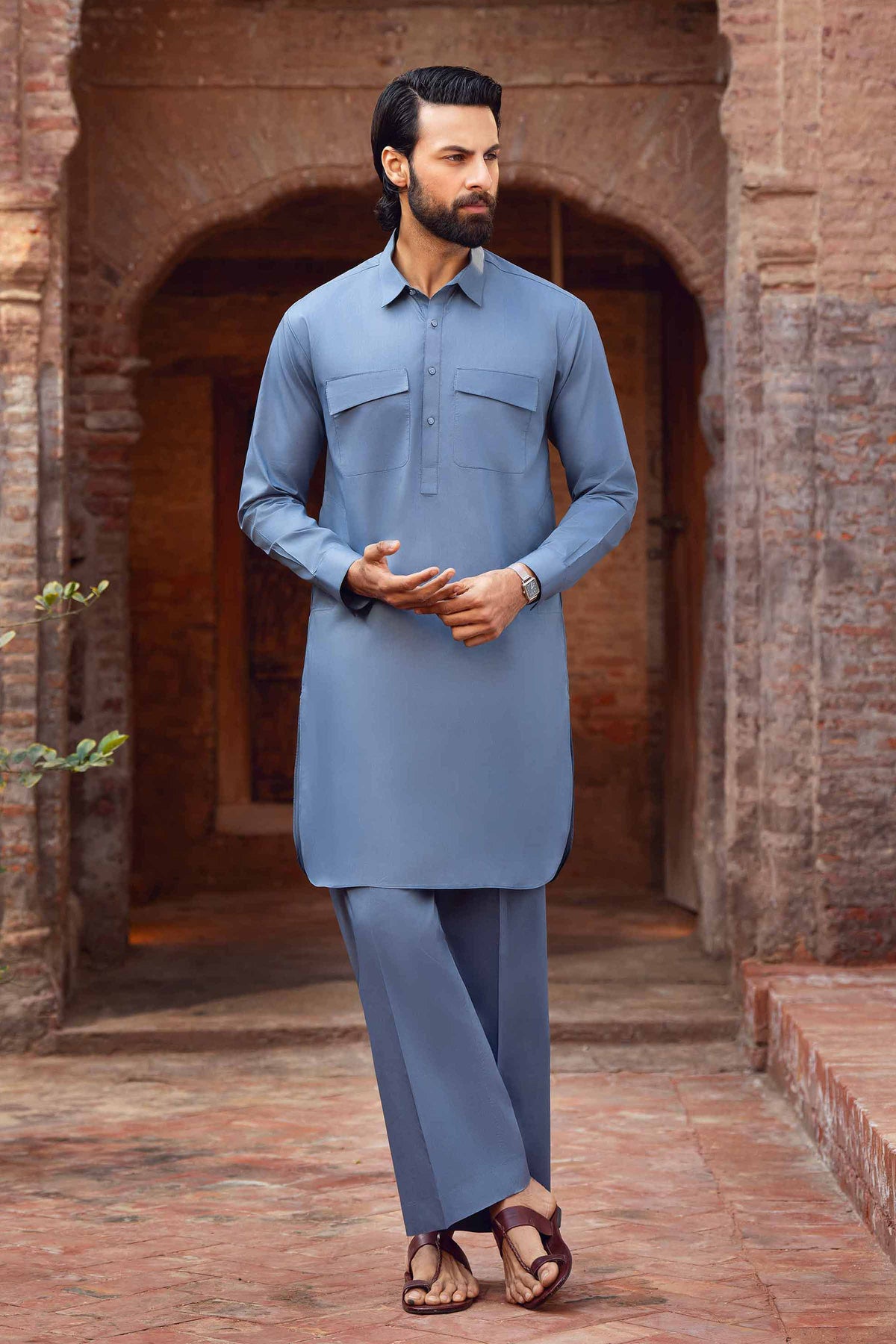 2 Piece - Naqsh Suit -  42608025 Blue Cotton 2PC Non-Embroidered Nishat Australia