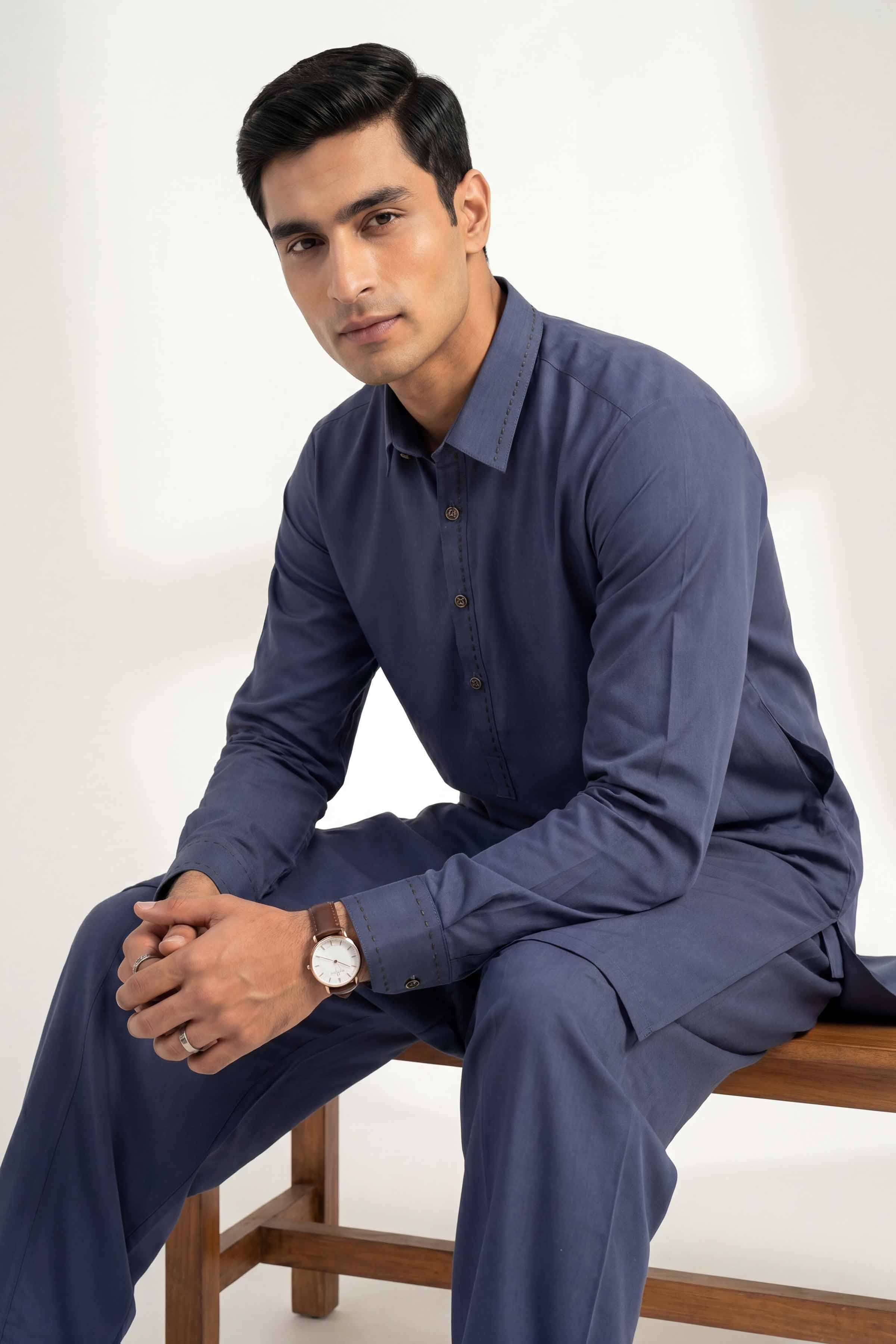 2 Piece - Naqsh Suit - 42608029 Blue Cotton 2PC Non-Embroidered Nishat Australia