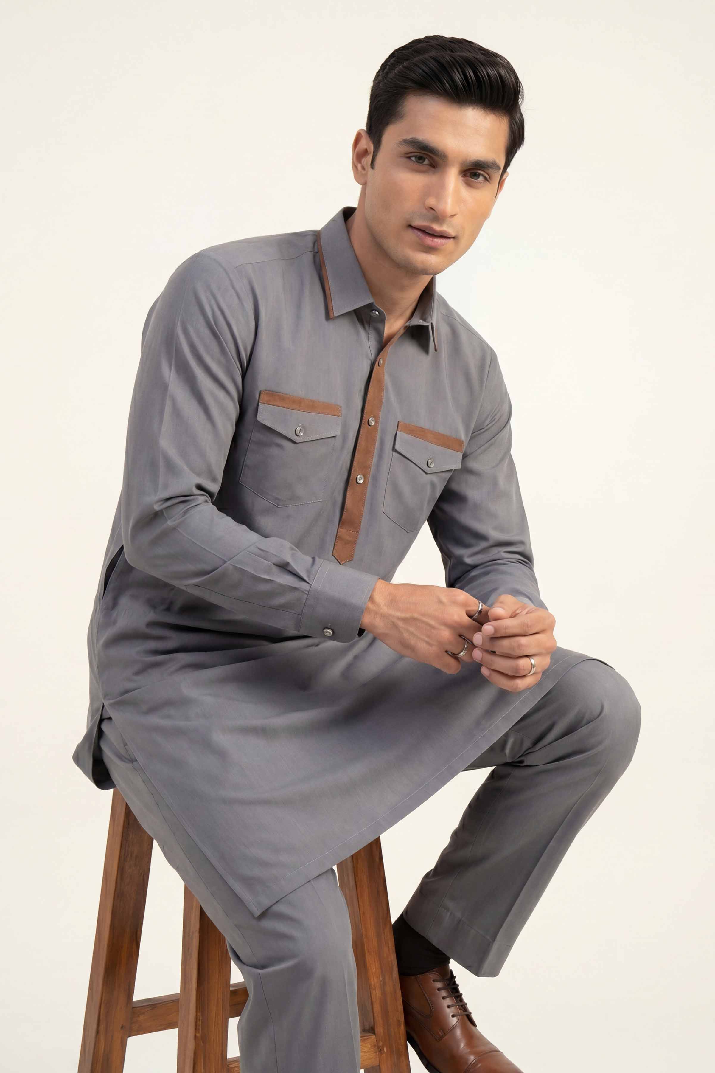 2 Piece - Naqsh Suit - 42608037 Grey Latha 2PC Non-Embroidered Nishat Australia