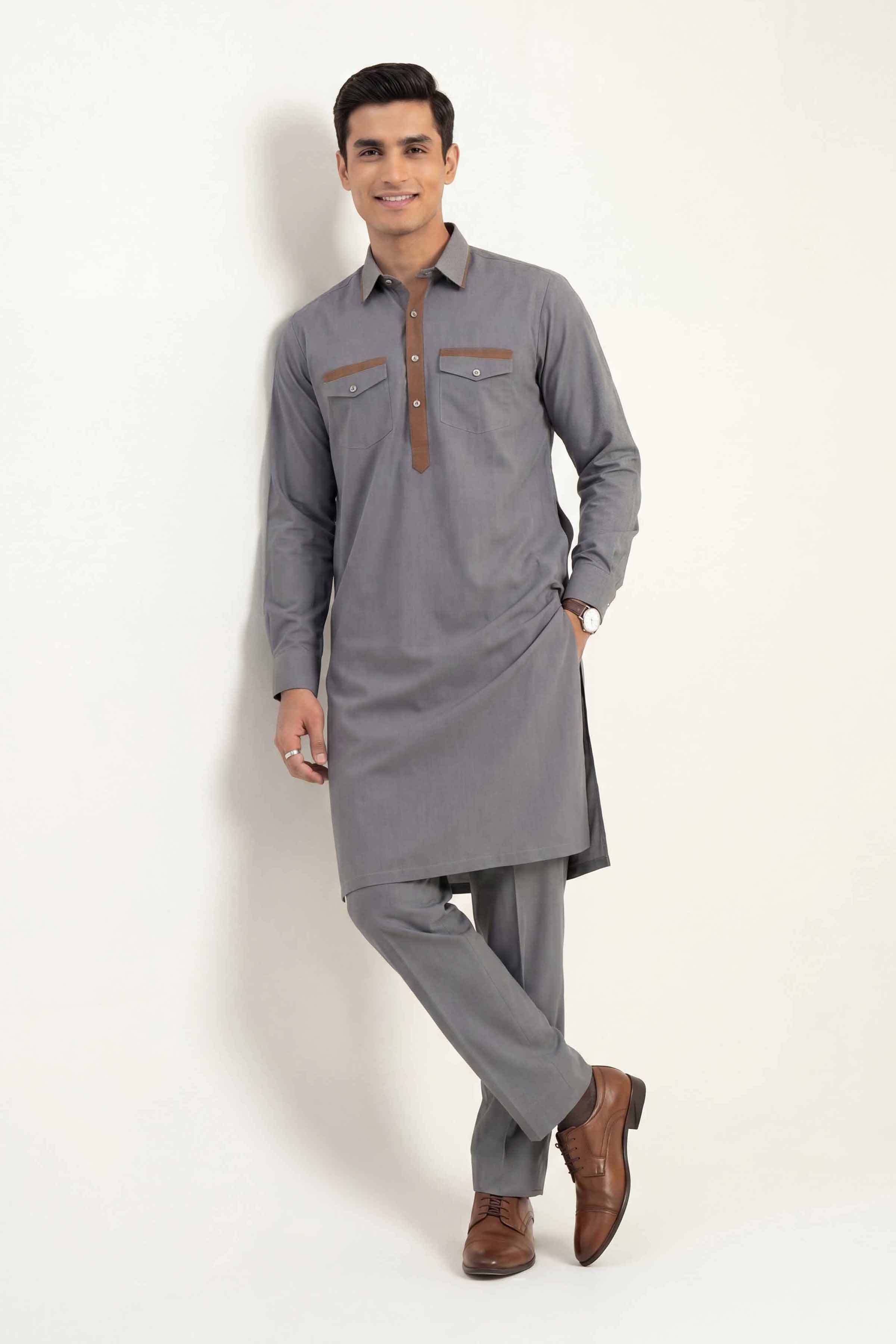 2 Piece - Naqsh Suit - 42608037 Grey Latha 2PC Non-Embroidered Nishat Australia