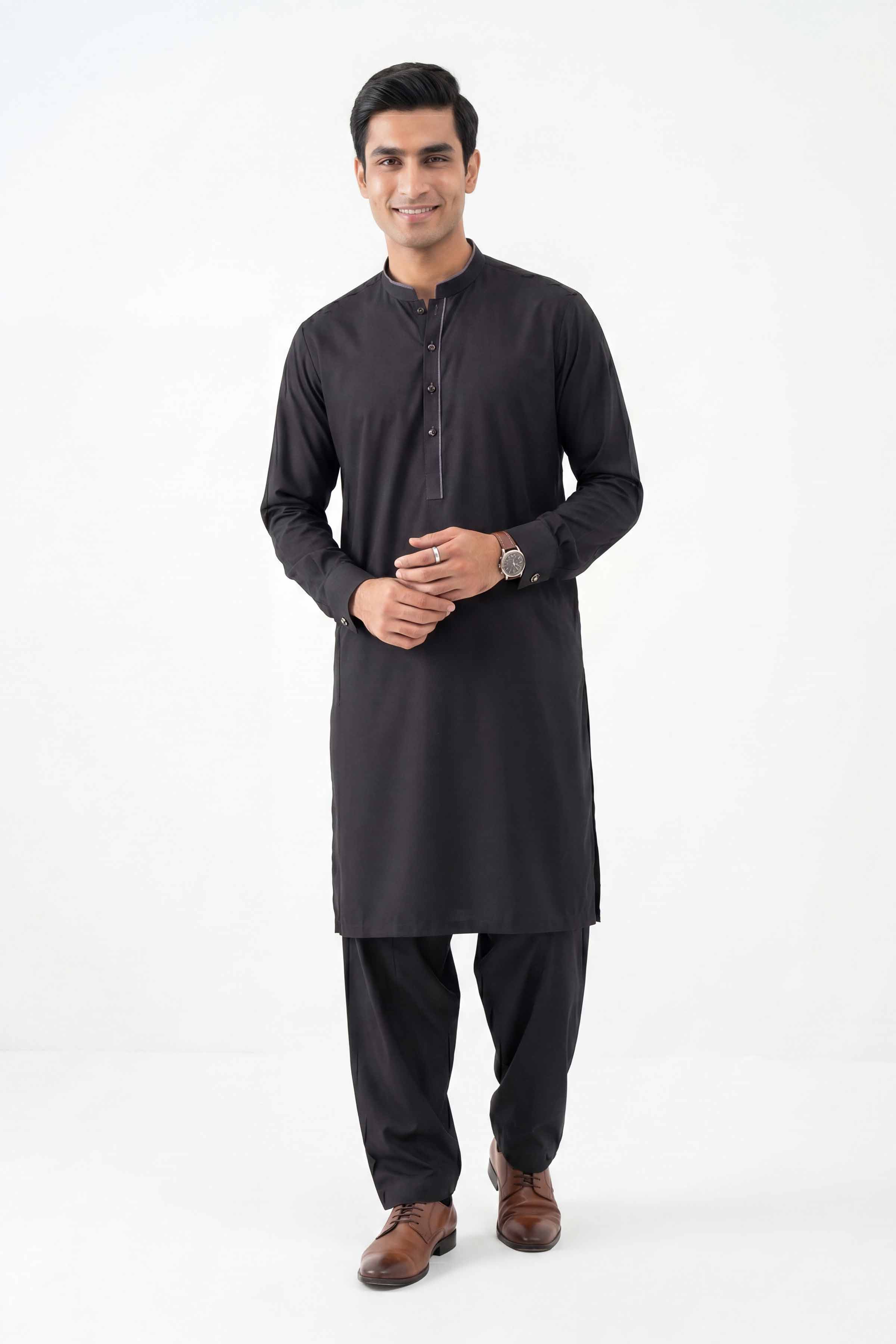2 Piece - Naqsh Suit - 42608045 Black Latha 2PC Non-Embroidered Nishat Australia