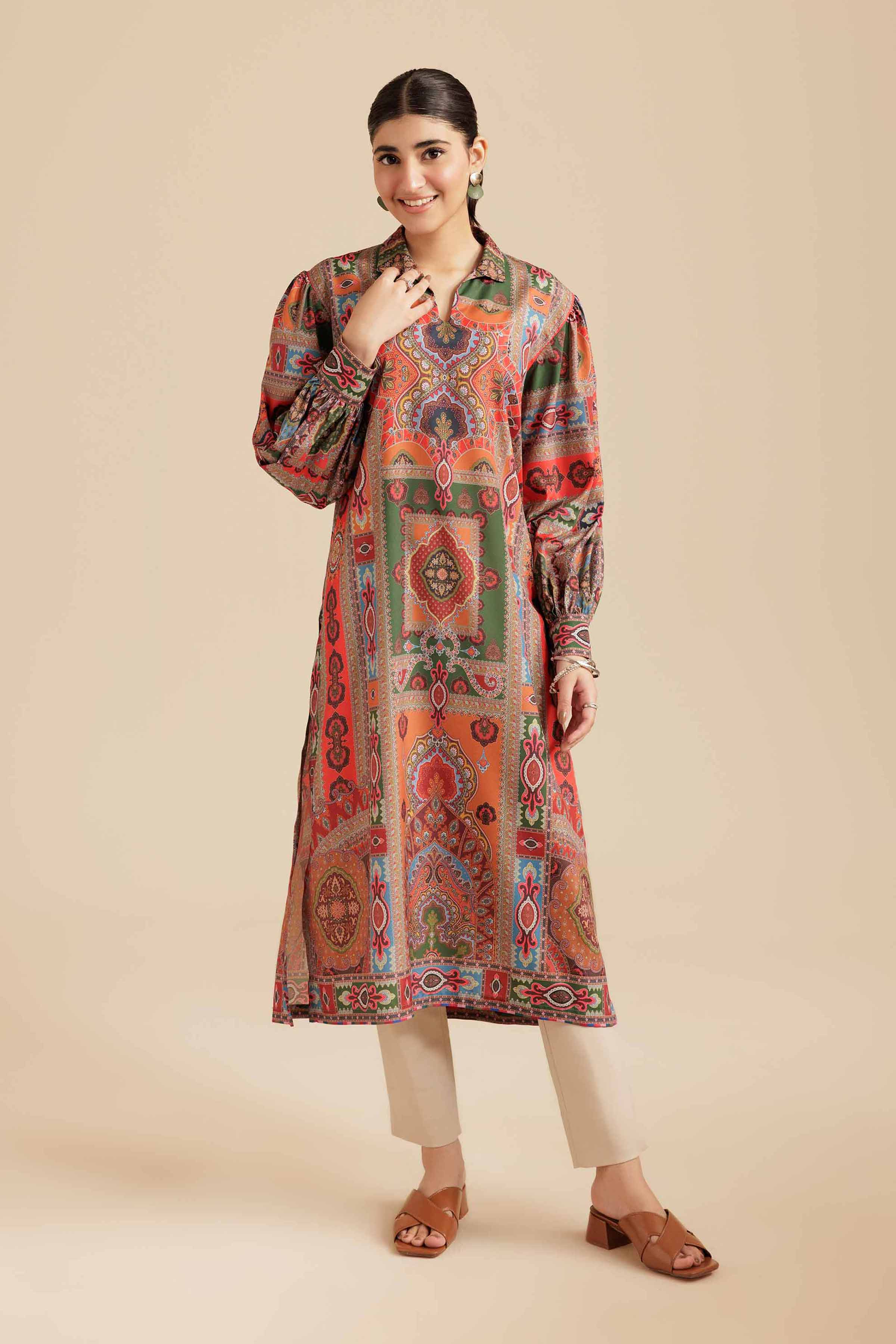 Printed Tunic - AS25-103  Multi Silk 1PC Solids
