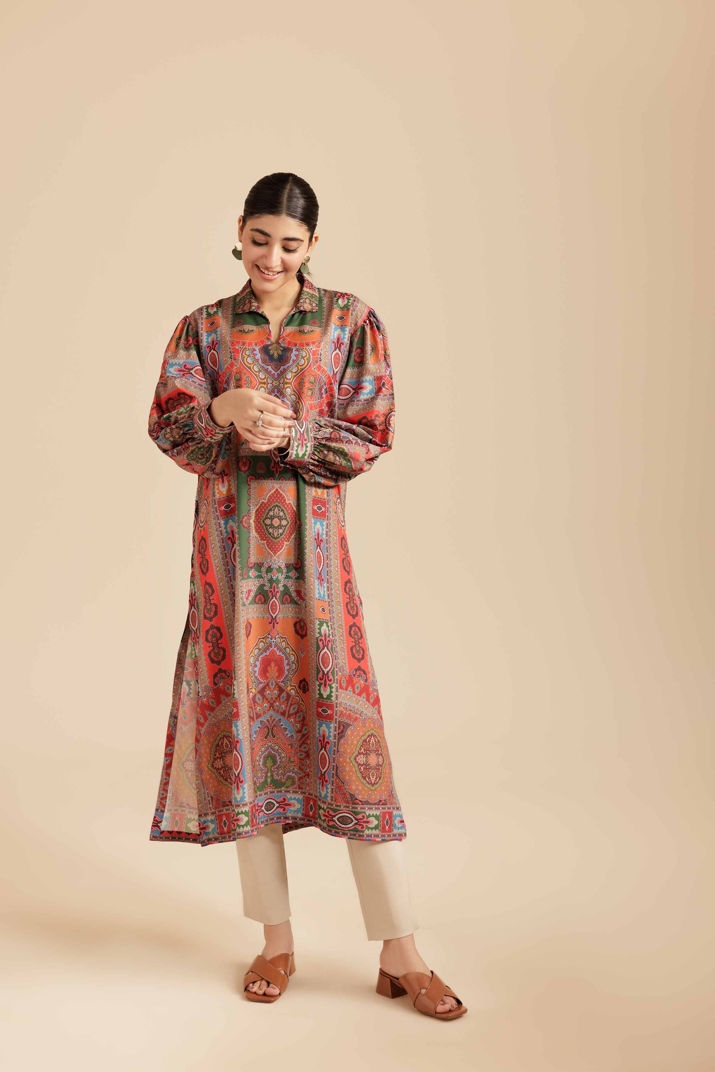 Printed Tunic - AS25-103  Multi Silk 1PC Solids