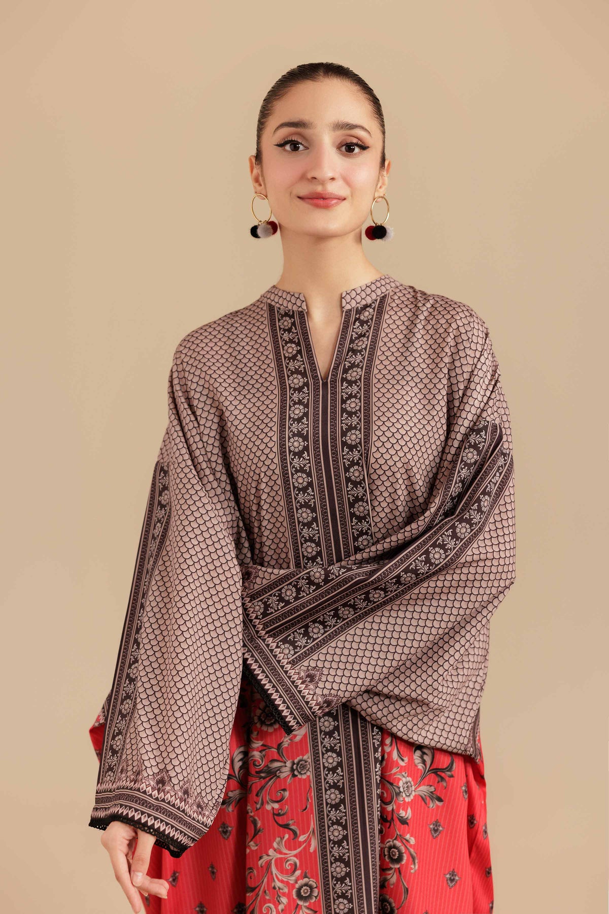 Printed Tunic - AS25-104 Red Silk 1PC Printed Nishat Australia