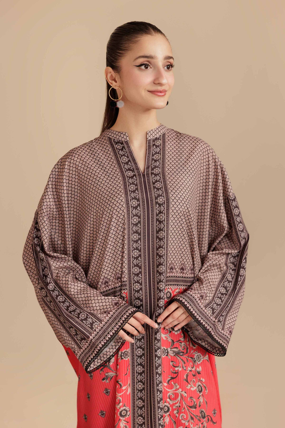 Printed Tunic - AS25-104 Red Silk 1PC Printed Nishat Australia