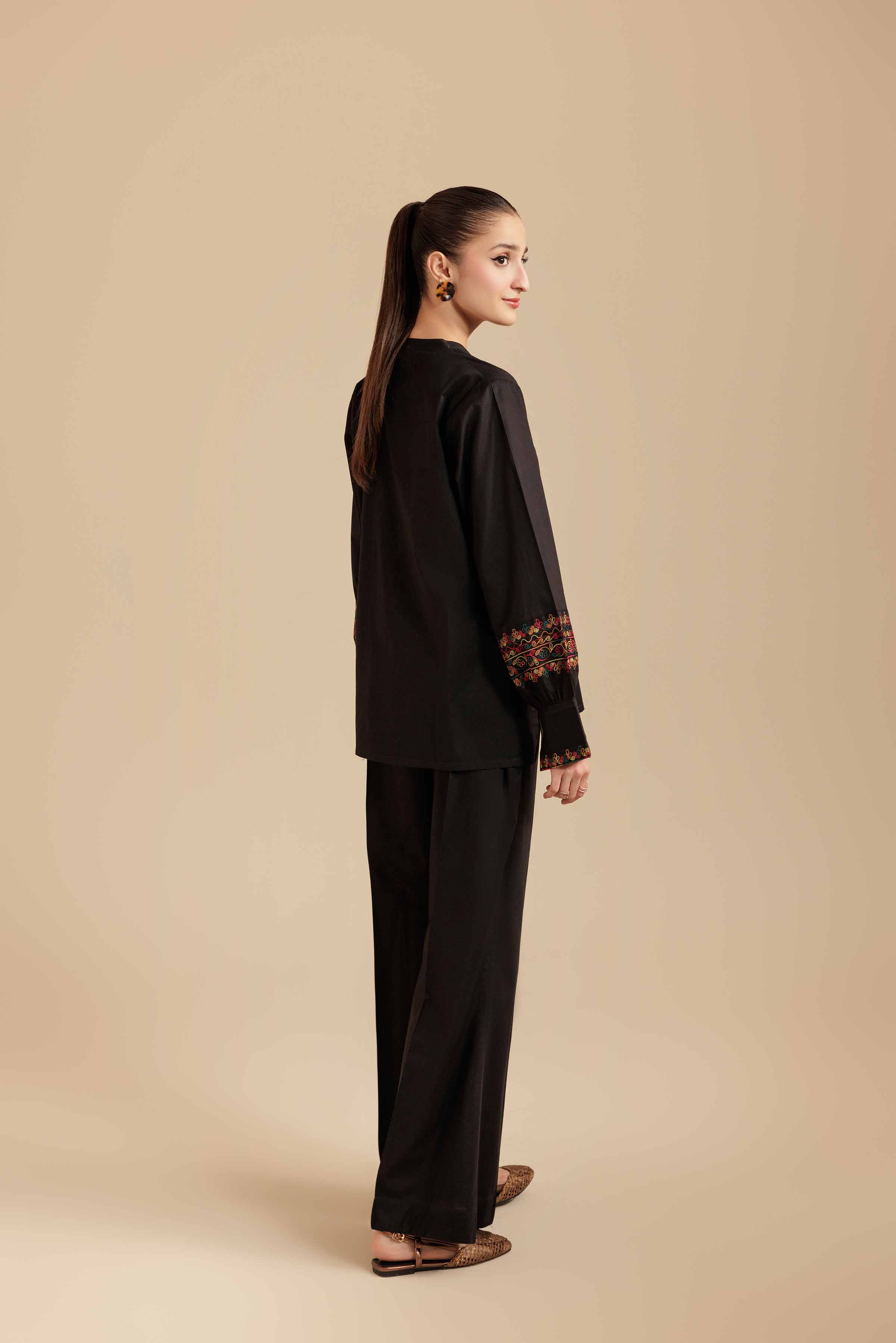 2 Piece - Embroidered Suit - AS25-108 READY TO WEAR Black Cambric 2PC Embroidered