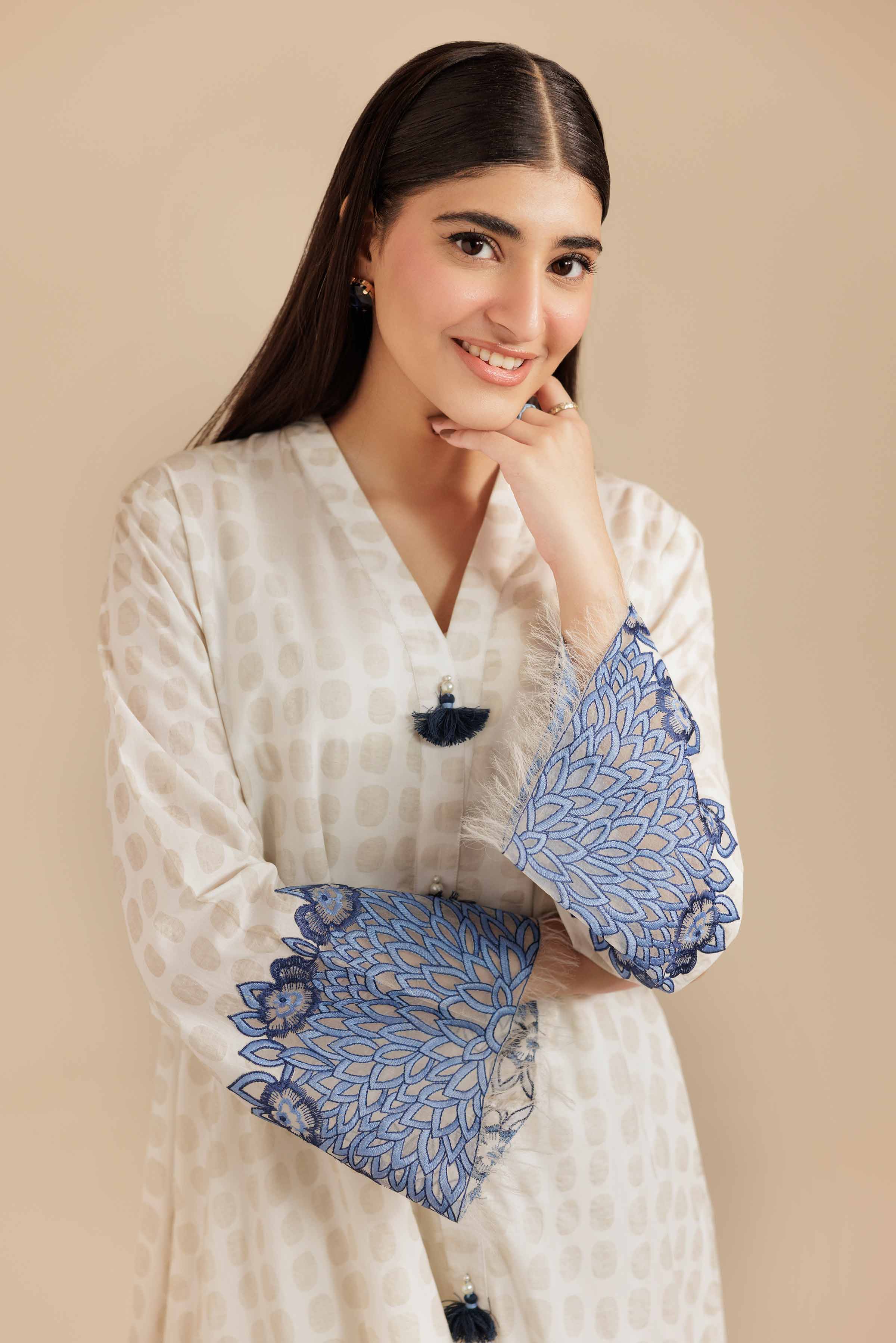 Embroidered Shirt - AS25-111 Ready To Wear White Burnout 1PC Embroidered