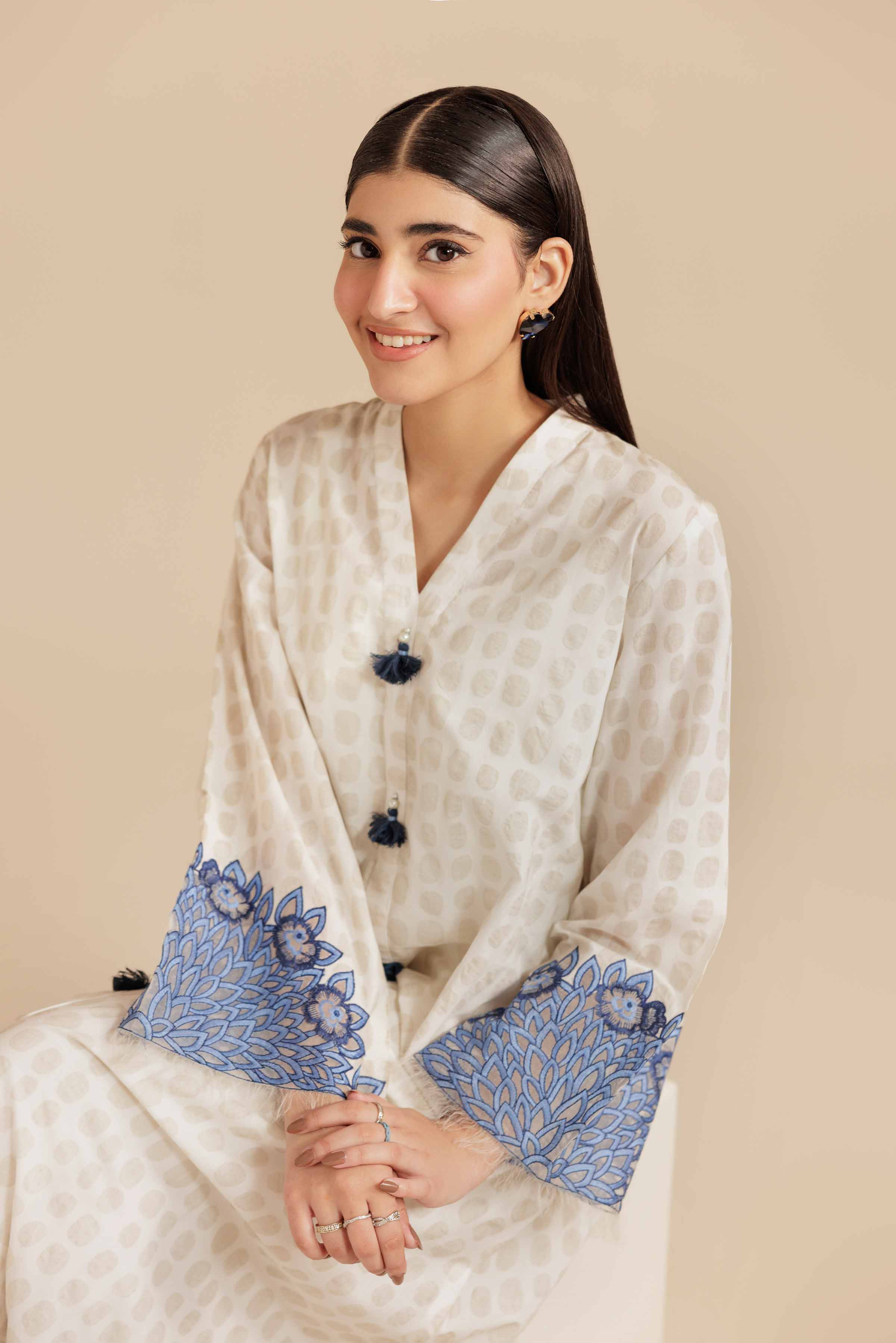 Embroidered Shirt - AS25-111 Ready To Wear White Burnout 1PC Embroidered
