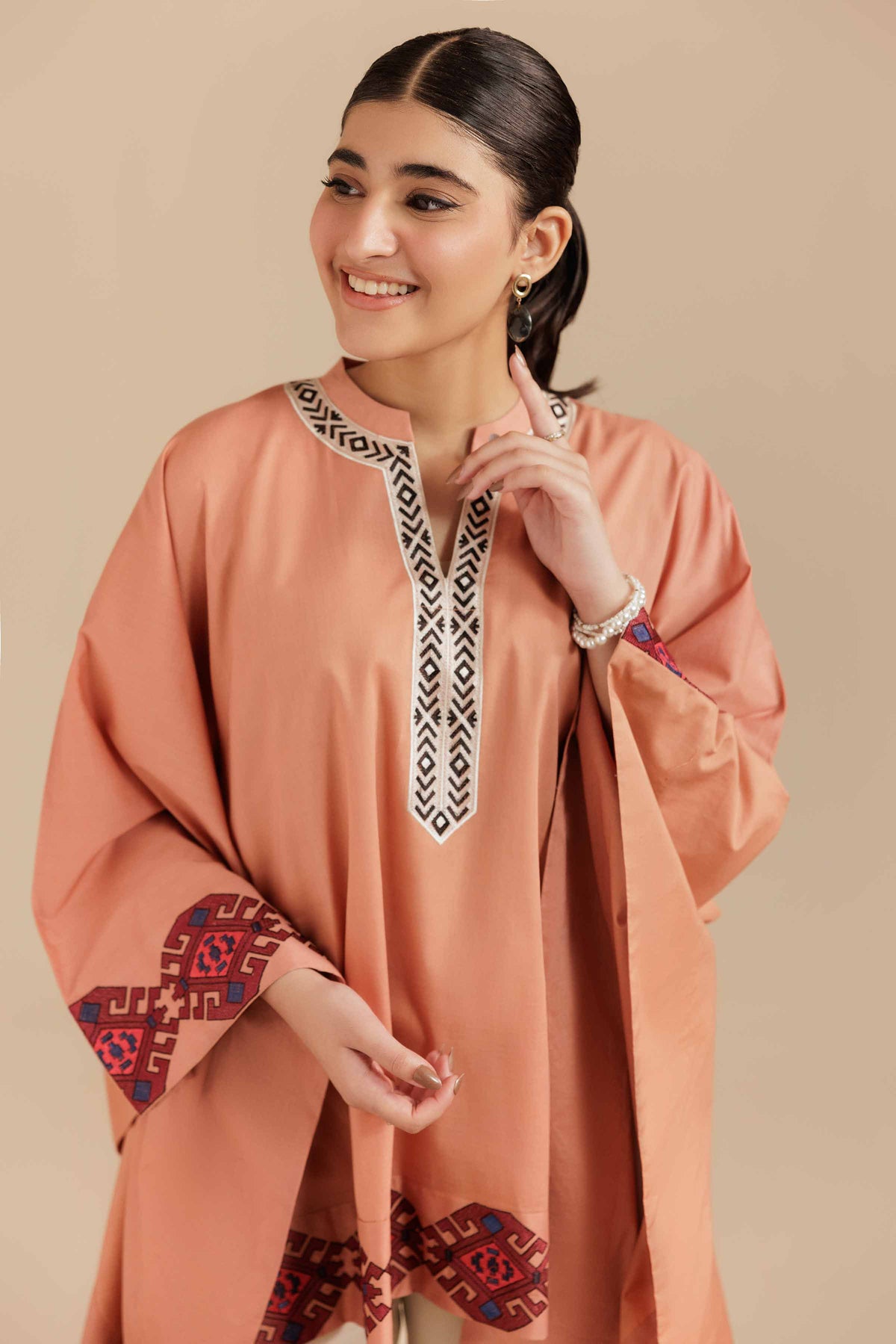 Embroidered Tunic - AS25-112 Red Cambric 1PC Embroidered Nishat Australia