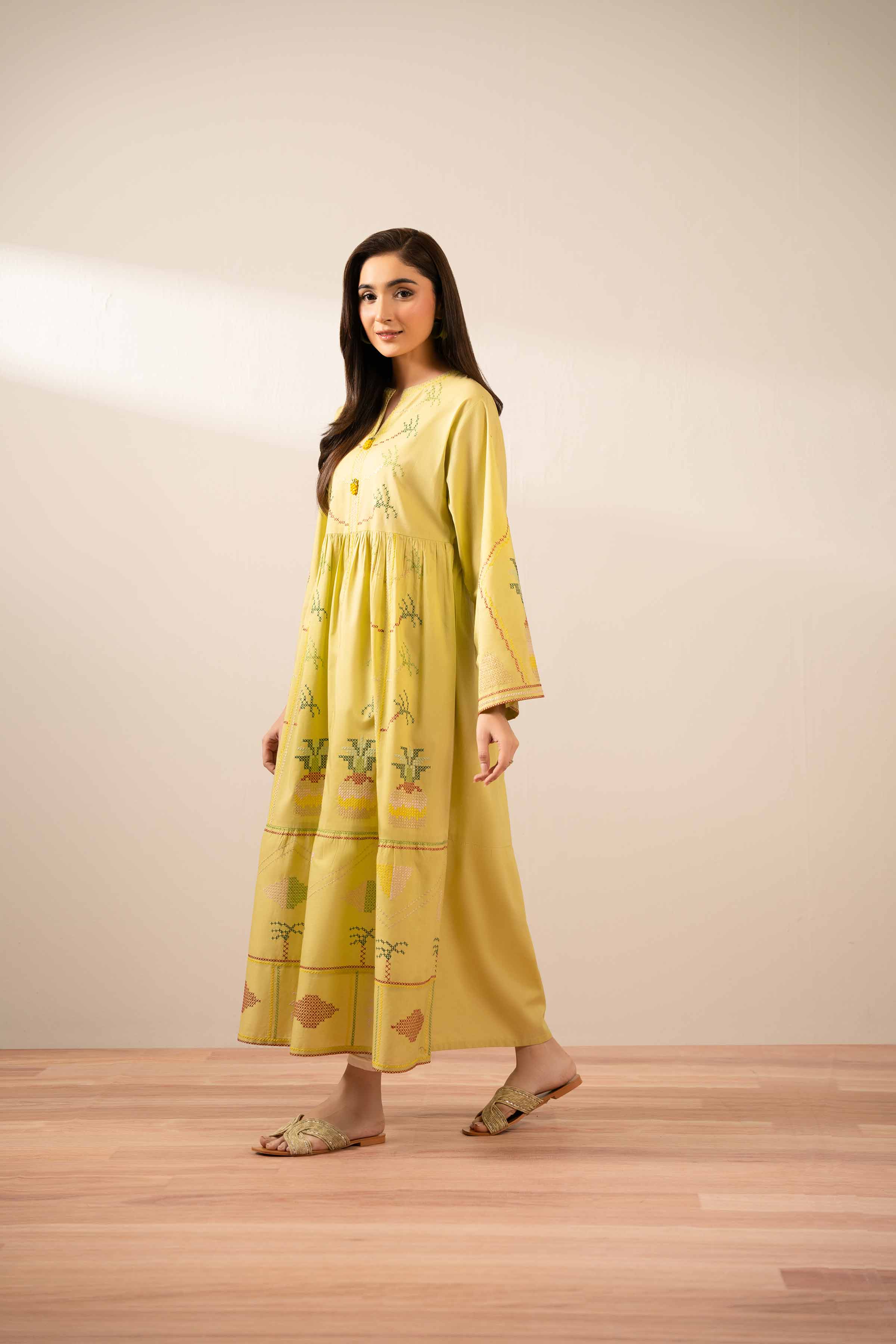 Embroidered Dress - AS25-83 Ready To Wear Green Cambric 1PC Embroidered