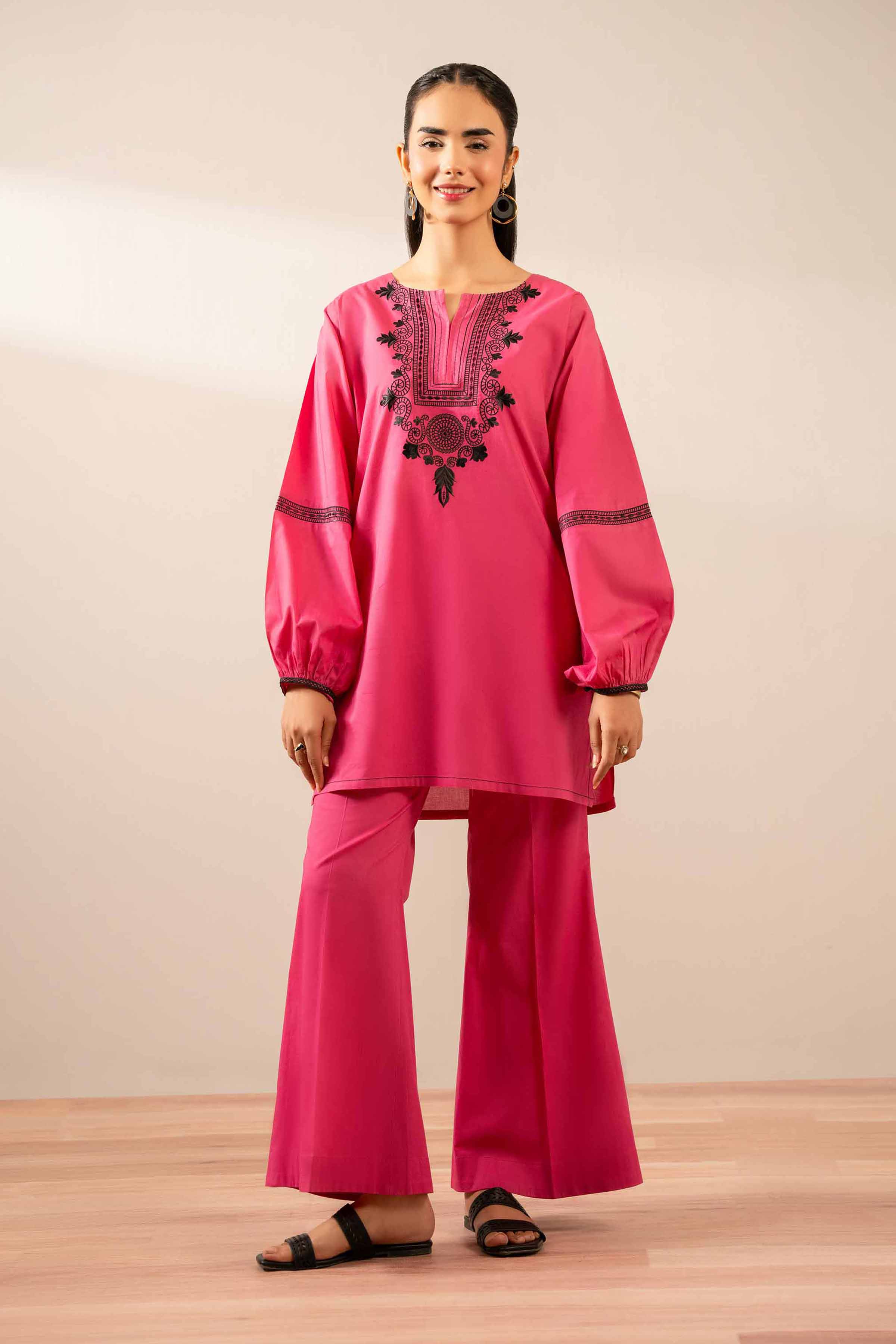 2 Piece - Embroidered Suit - AS25-84 Ready To Wear Pink Cambric 2PC Embroidered