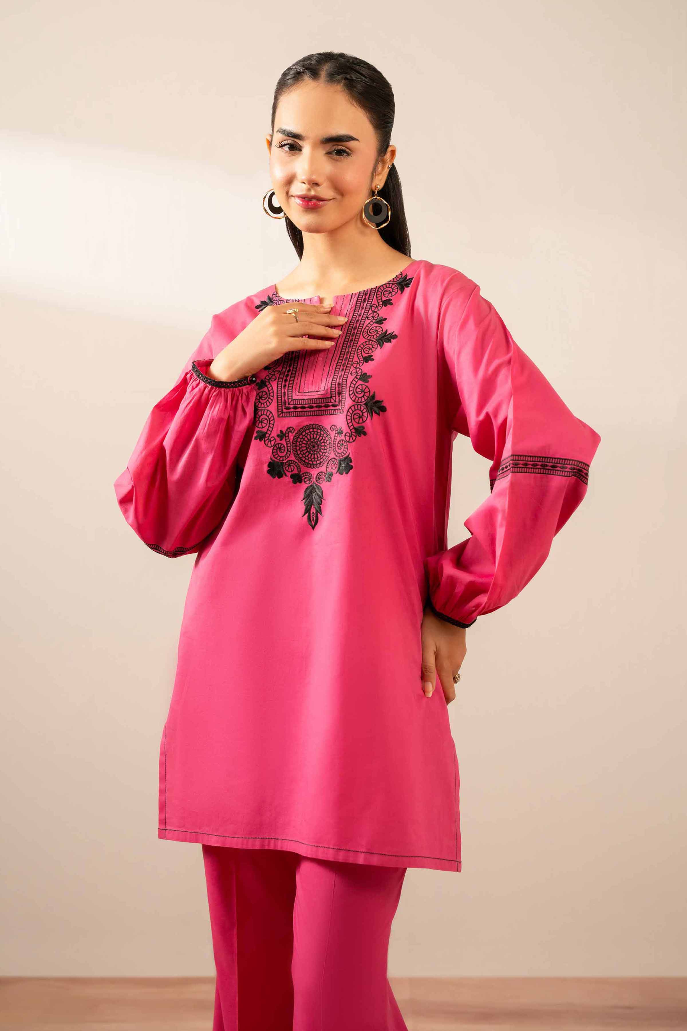 2 Piece - Embroidered Suit - AS25-84 Ready To Wear Pink Cambric 2PC Embroidered