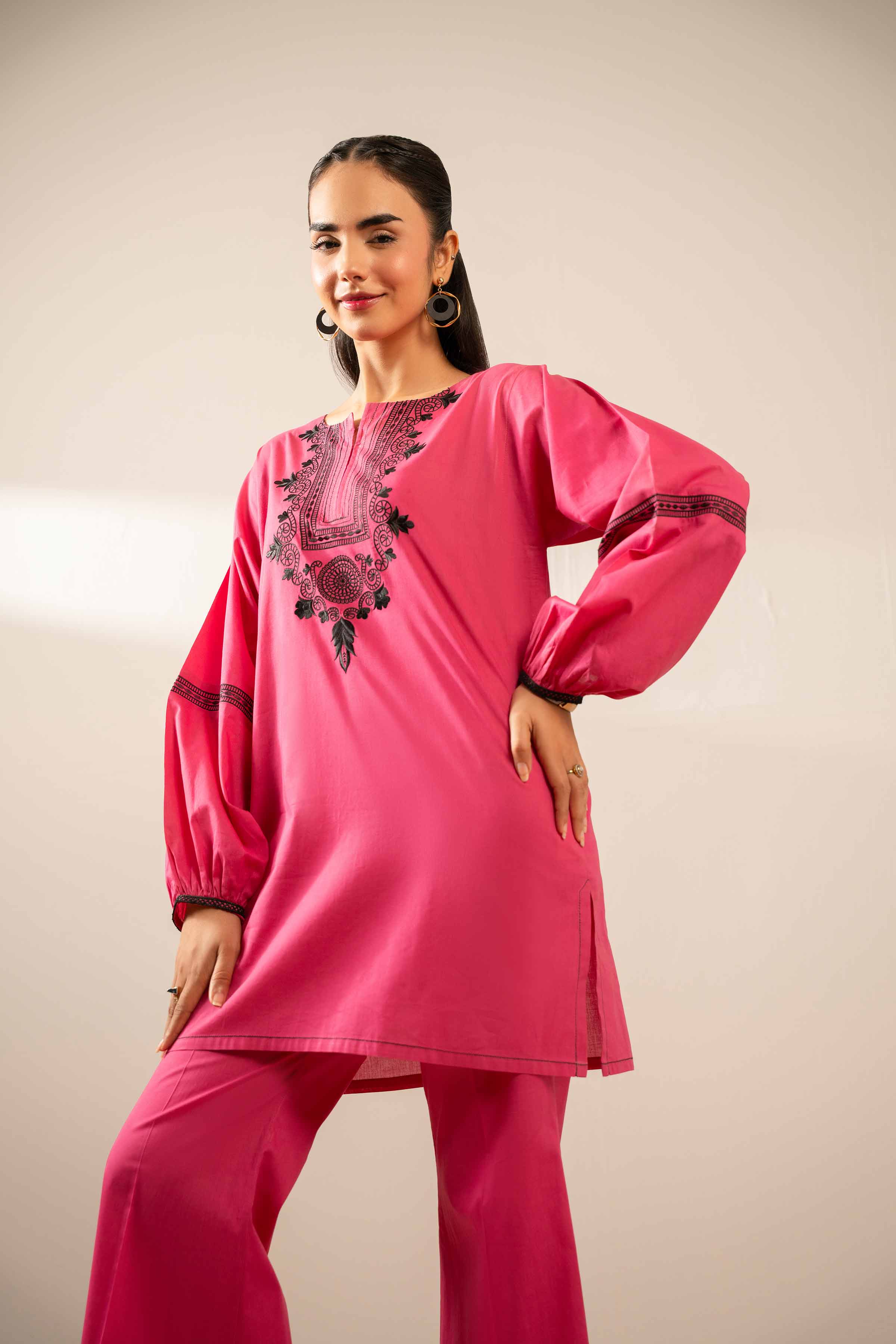 2 Piece - Embroidered Suit - AS25-84 Ready To Wear Pink Cambric 2PC Embroidered