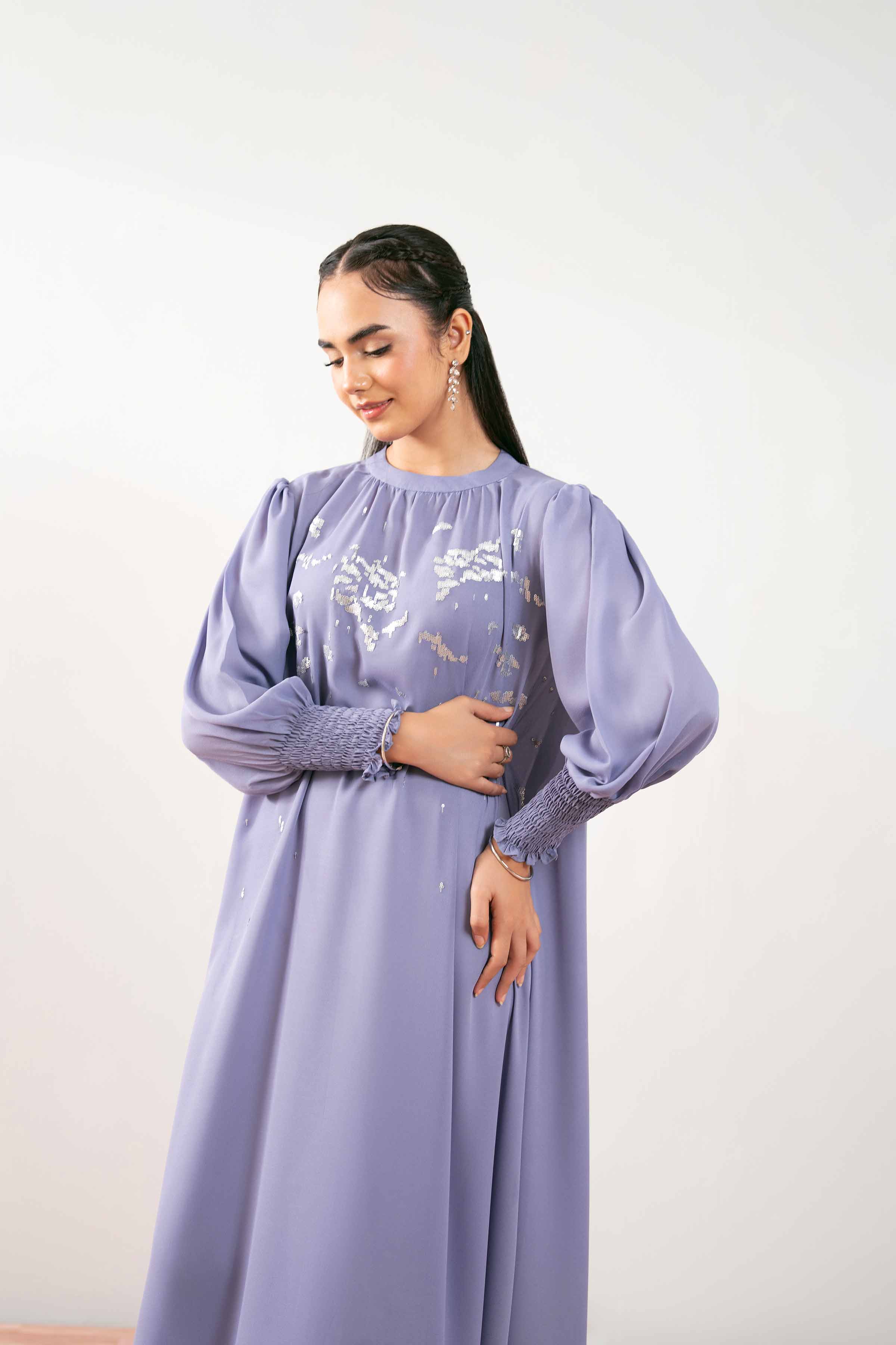 Embroidered Dress - AS25-88 READY TO WEAR Purple Georgette 1PC Embroidered