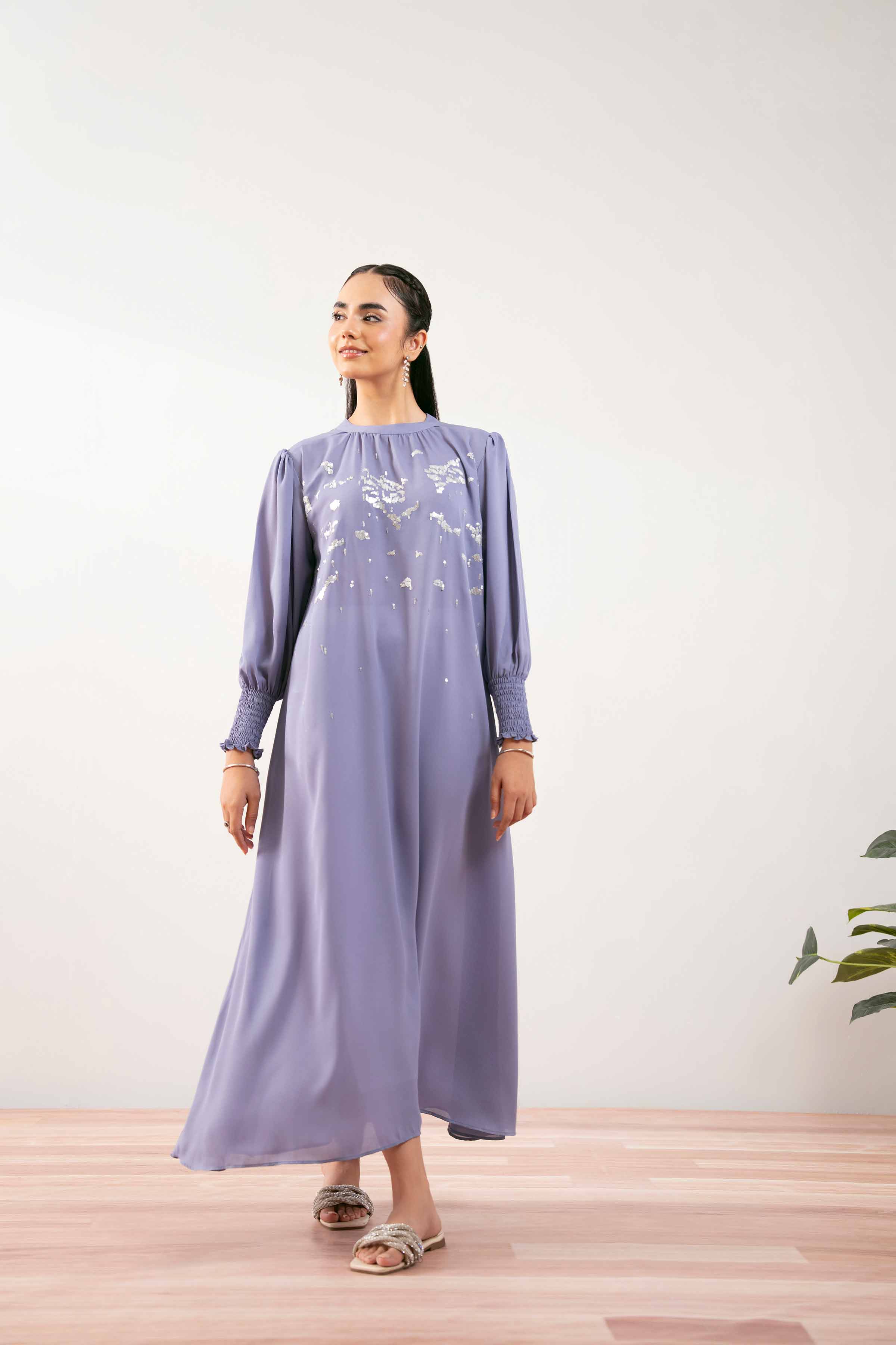 Embroidered Dress - AS25-88 READY TO WEAR Purple Georgette 1PC Embroidered