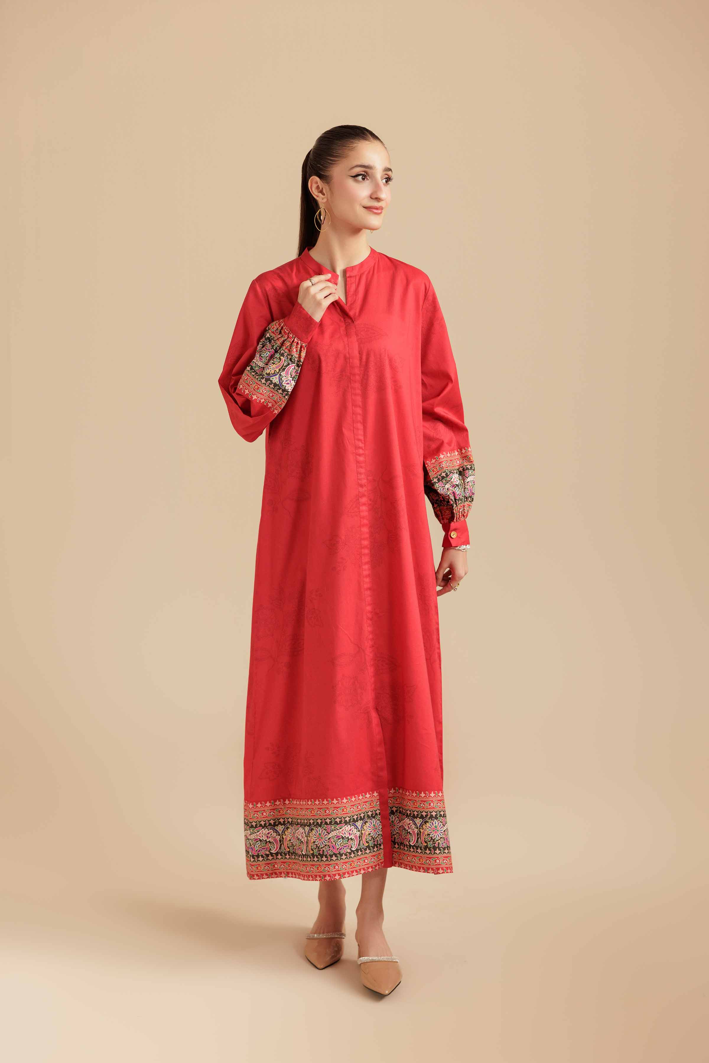 Printed Dress - AS25-98 Ready To Wear Red Cambric 1PC Printed