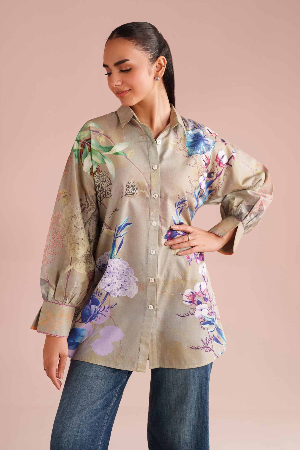Printed Tunic - AS26-01 Green Cambric 1PC Printed Nishat Australia