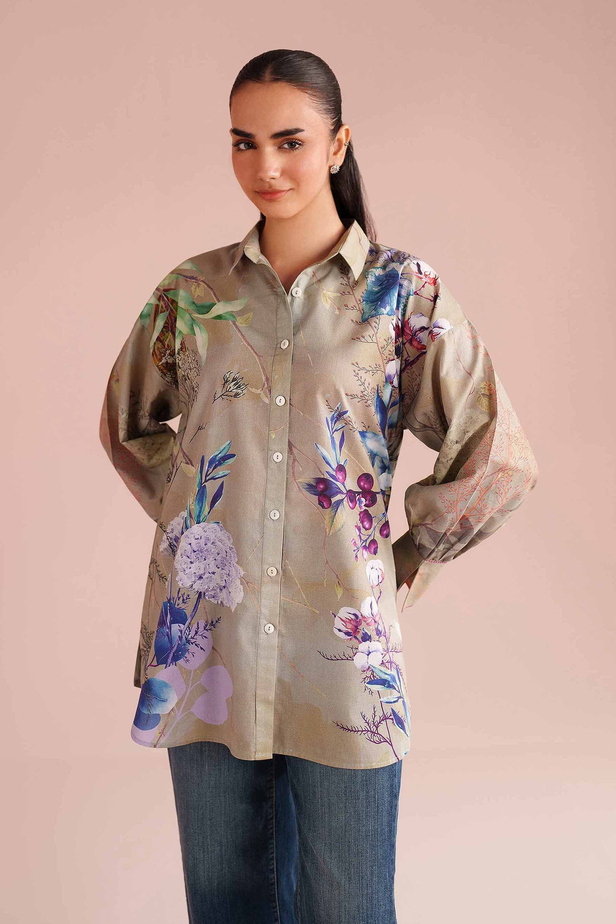 Printed Tunic - AS26-01 Green Cambric 1PC Printed Nishat Australia
