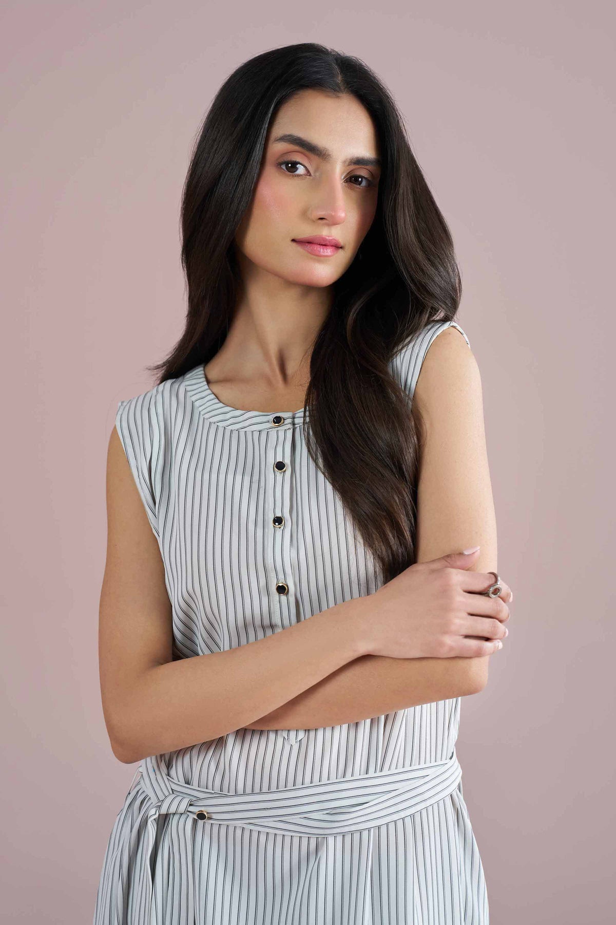 Printed Tunic - AS26-104 White Twill Strip 1PC Printed Nishat Australia