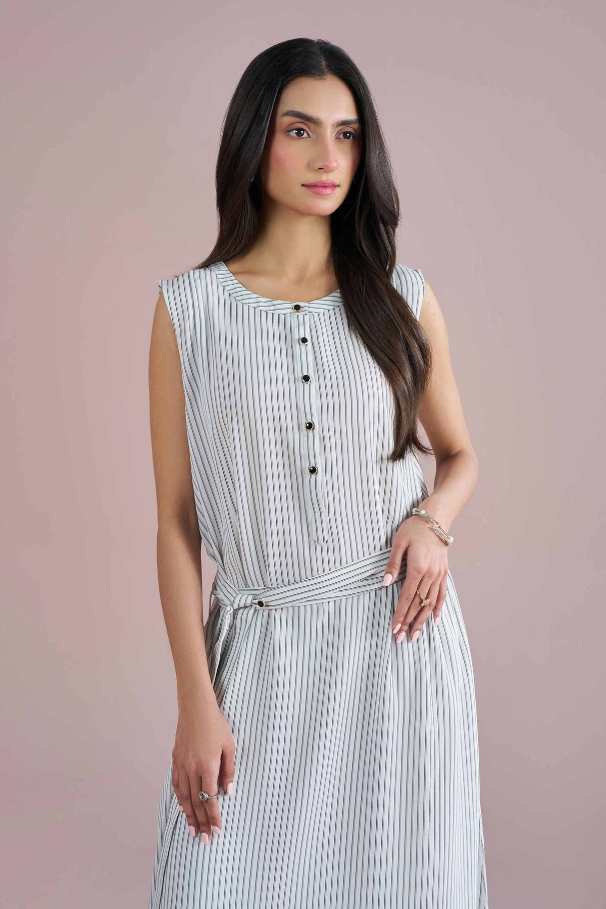 Printed Tunic - AS26-104 White Twill Strip 1PC Printed Nishat Australia