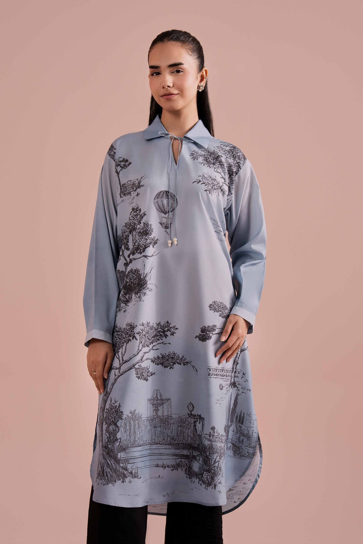 Printed Tunic - AS26-11 Blue Silk 1PC Printed Nishat Australia