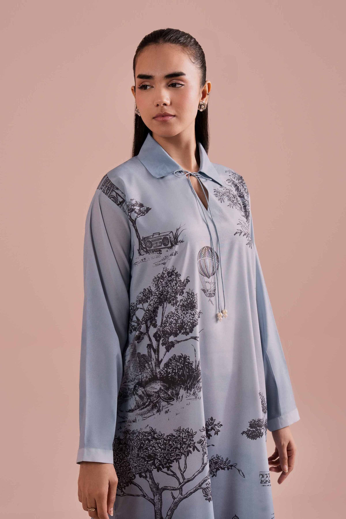 Printed Tunic - AS26-11 Blue Silk 1PC Printed Nishat Australia
