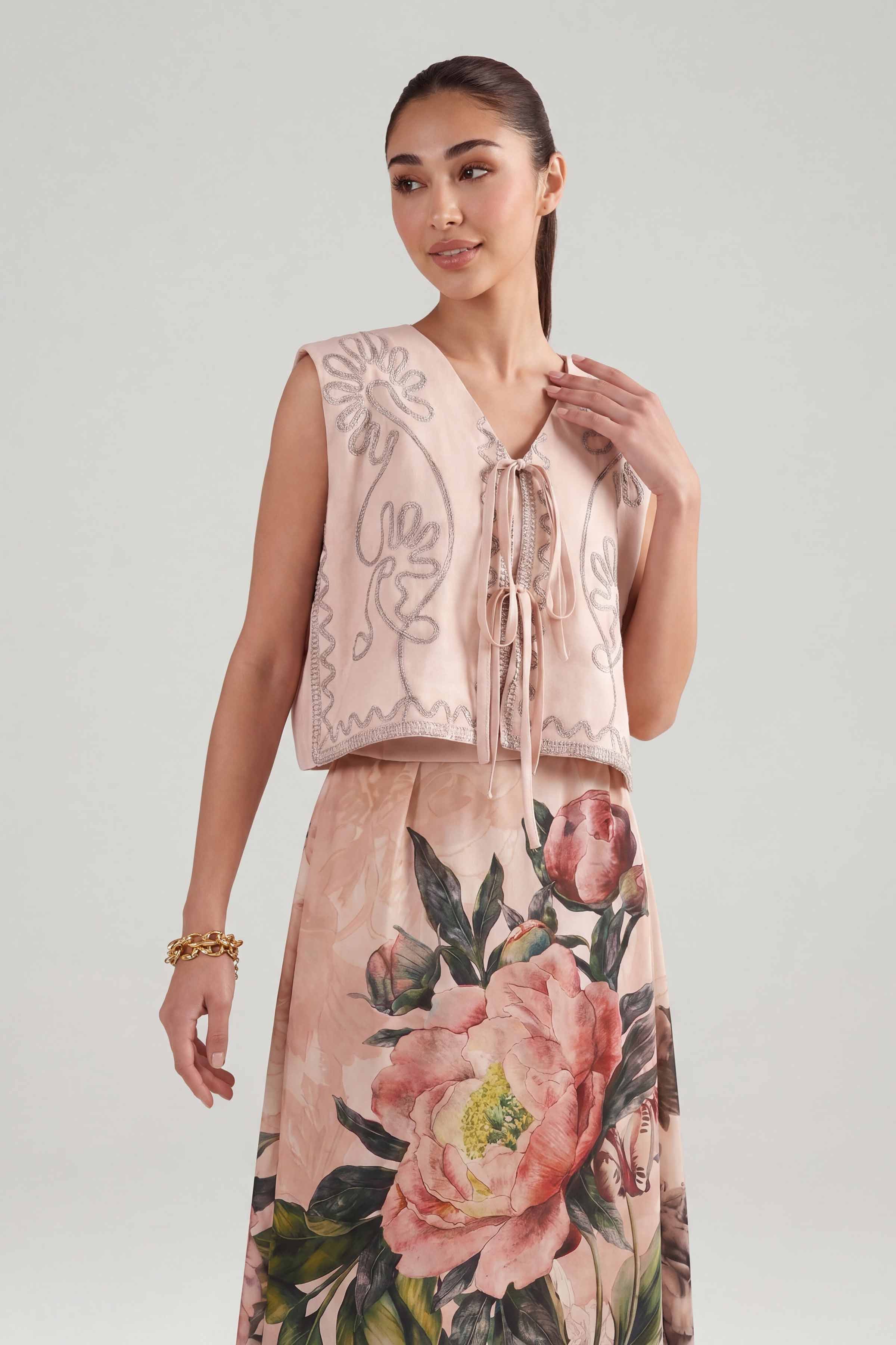 2 Piece - Embroidered Suit - AS26-12 Beige Silk 2PC Embroidered Nishat Australia