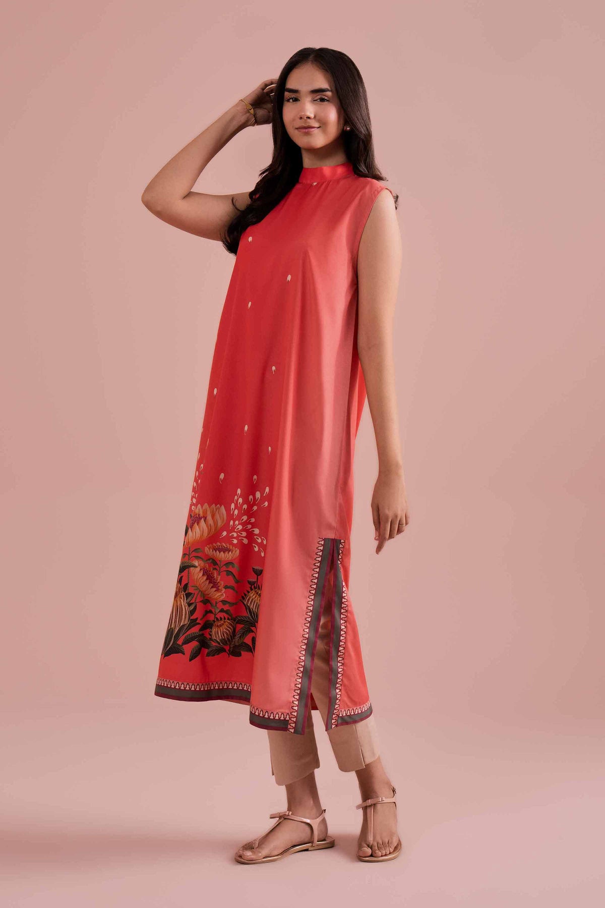 Printed Shirt - AS26-16 Red Silk 1PC Printed Nishat Australia