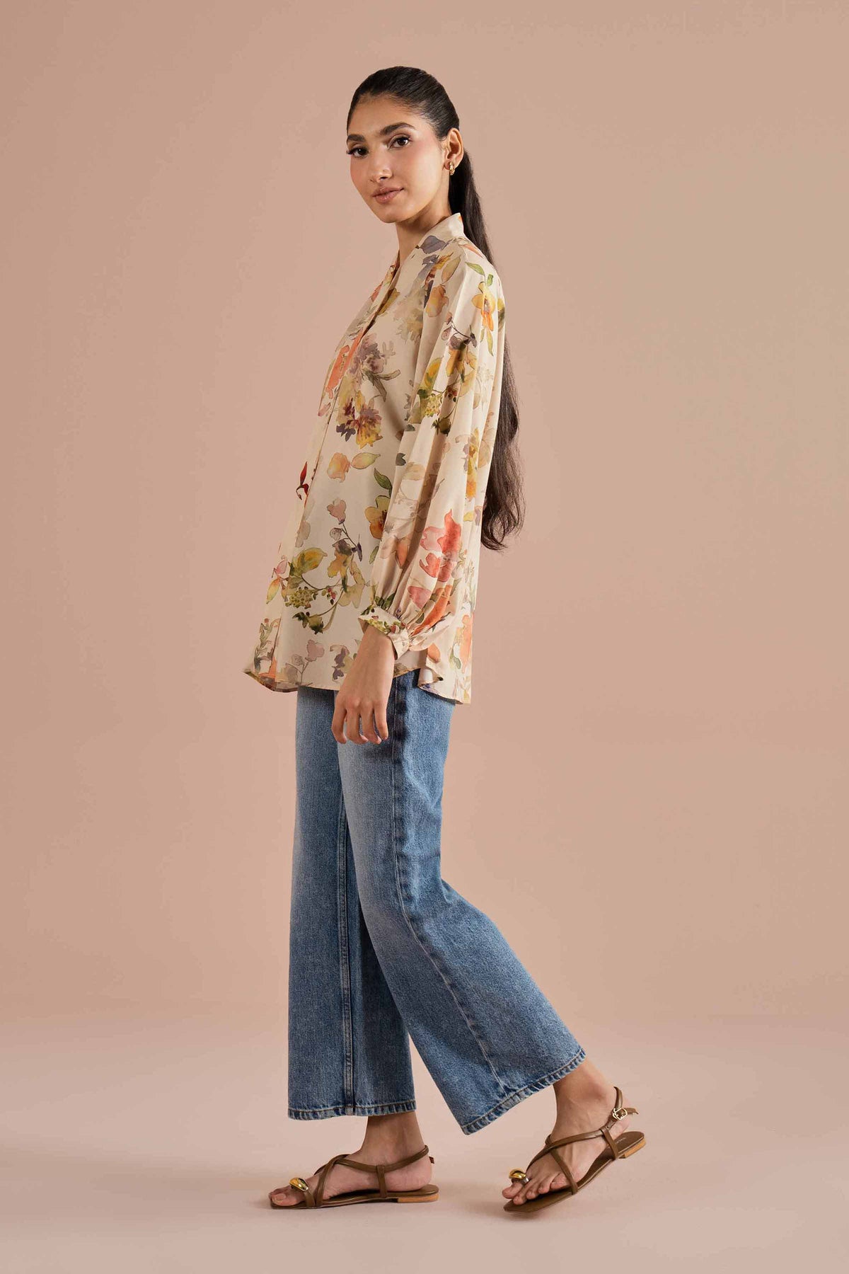 Printed Tunic - AS26-31 Beige Silk 1PC Printed Nishat Australia