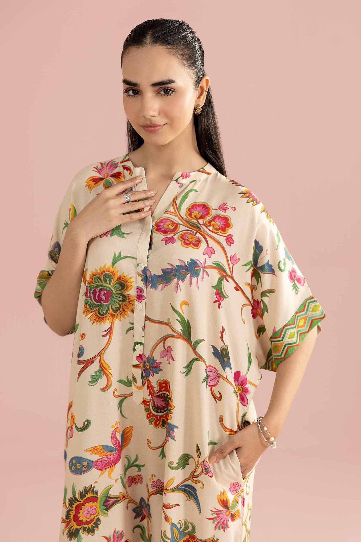 Printed Shirt - AS26-36 Beige Dobby 1PC Printed Nishat Australia