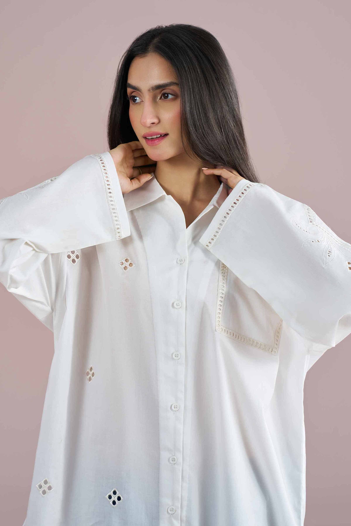 Embroidered Tunic - AS26-38 White Cambric 1PC Embroidered Nishat Australia