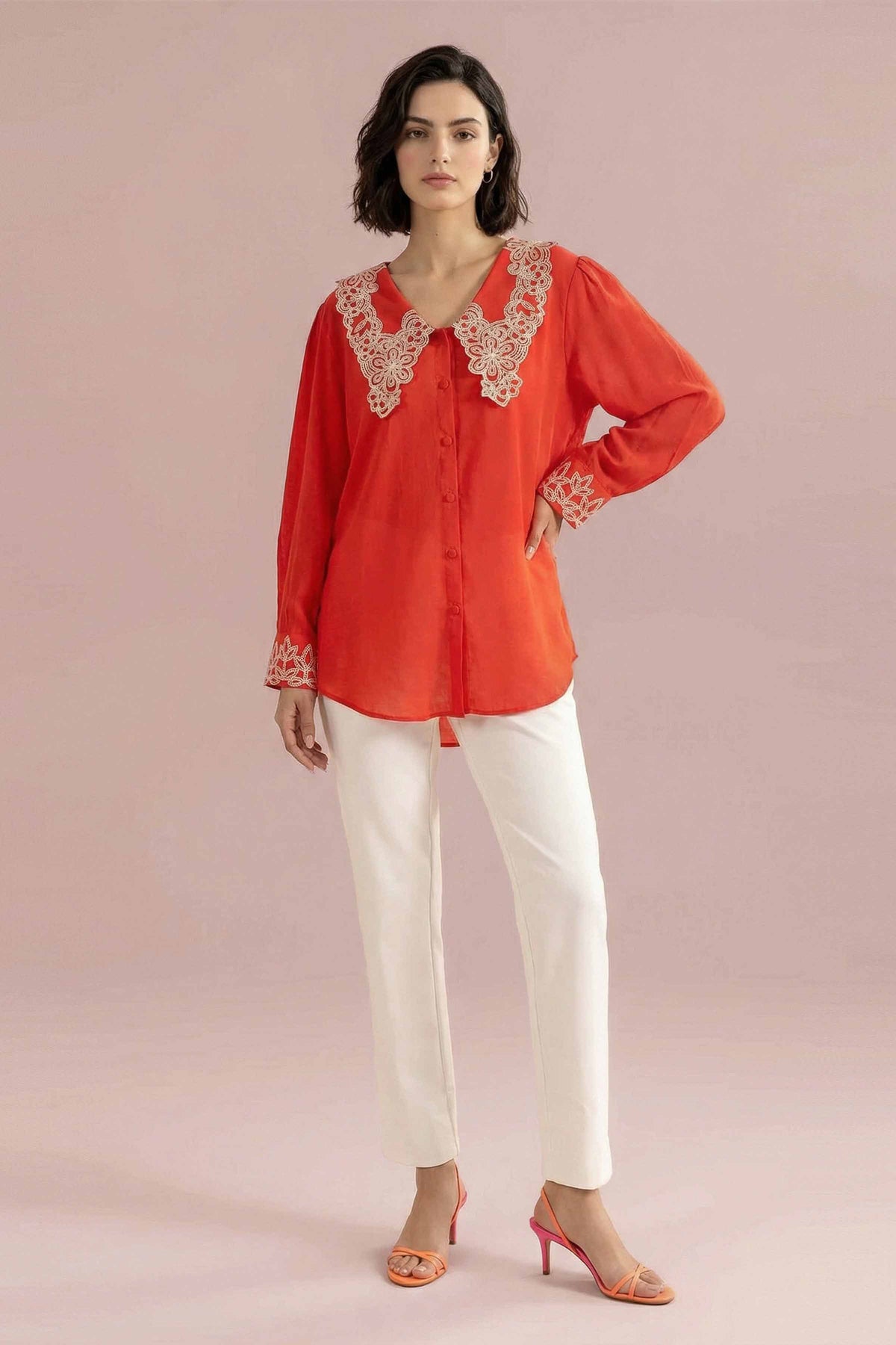 Embroidered Tunic - AS26-70 Orange Fine Crepe 1PC Embroidered Nishat Australia