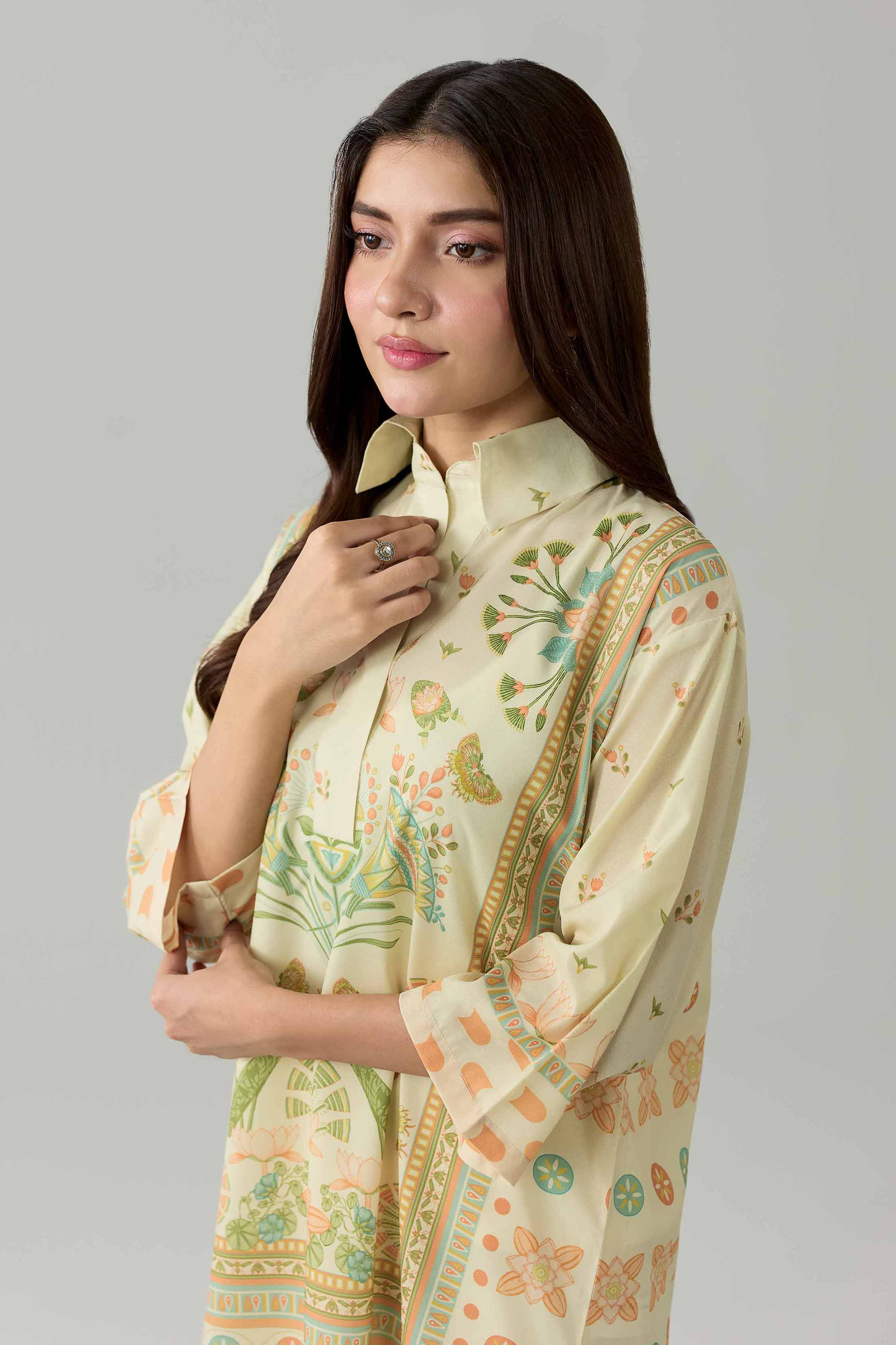 Printed Tunic - AS26-76 Beige Silk 1PC Printed Nishat Australia