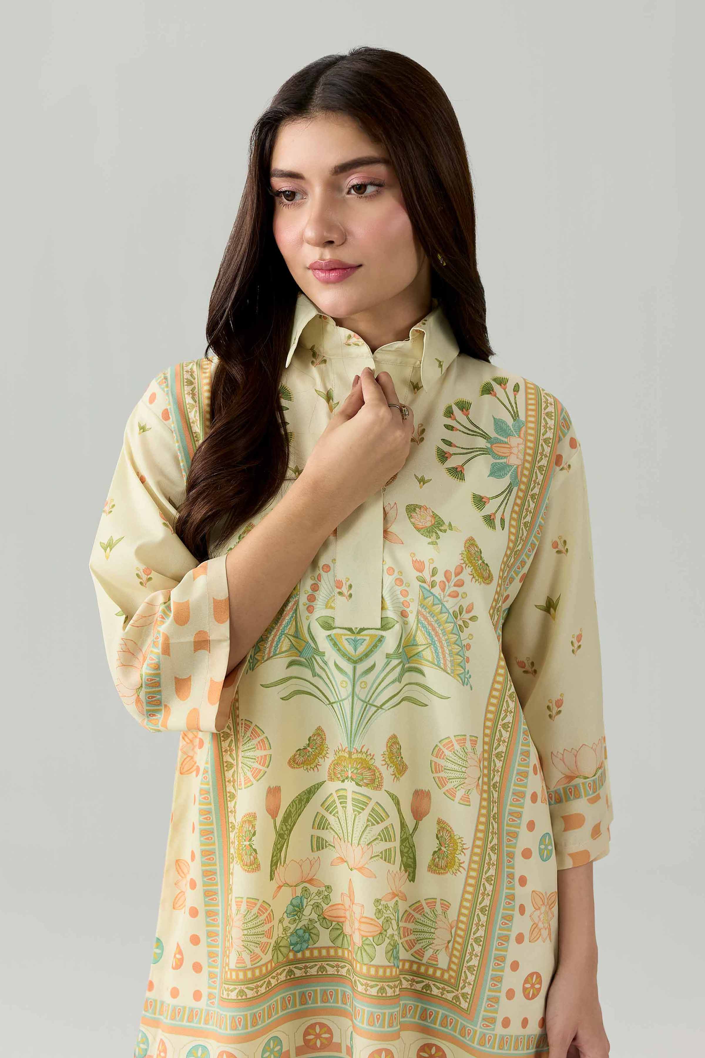 Printed Tunic - AS26-76 Beige Silk 1PC Printed Nishat Australia
