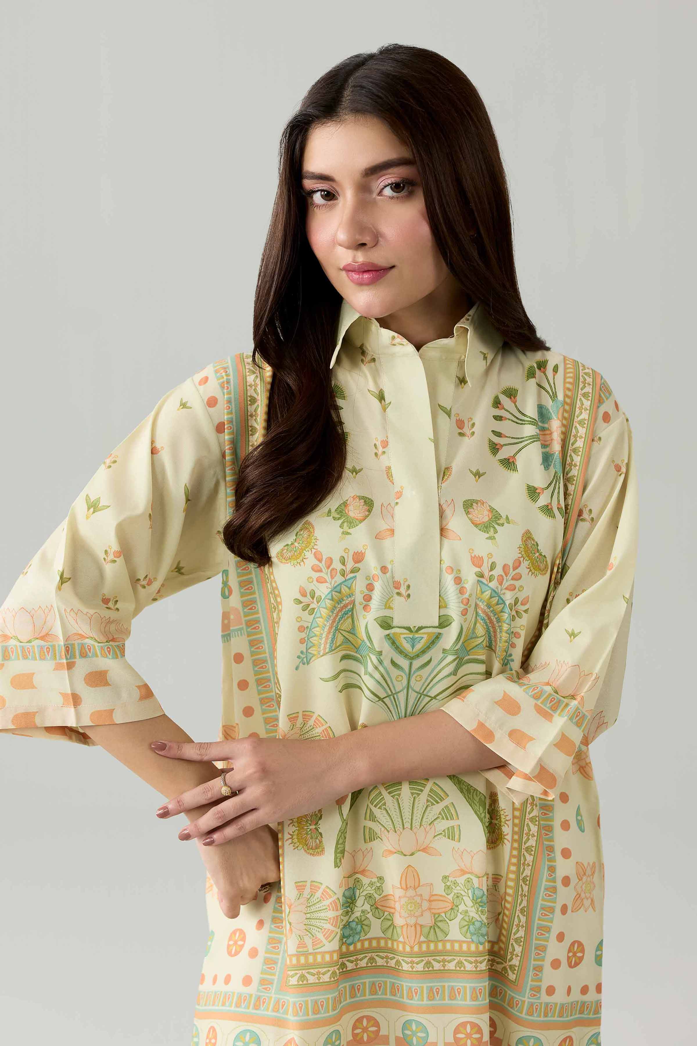 Printed Tunic - AS26-76 Beige Silk 1PC Printed Nishat Australia