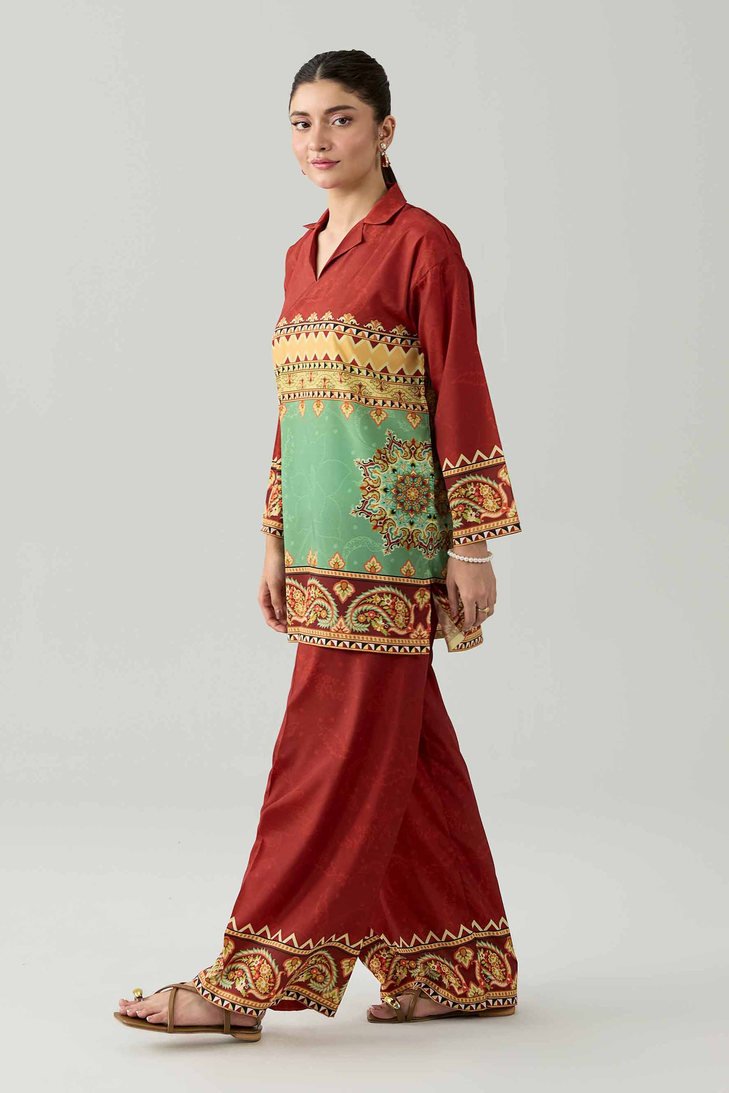 2 Piece - Printed Suit - AS26-77 Red Silk 2PC Printed Nishat Australia