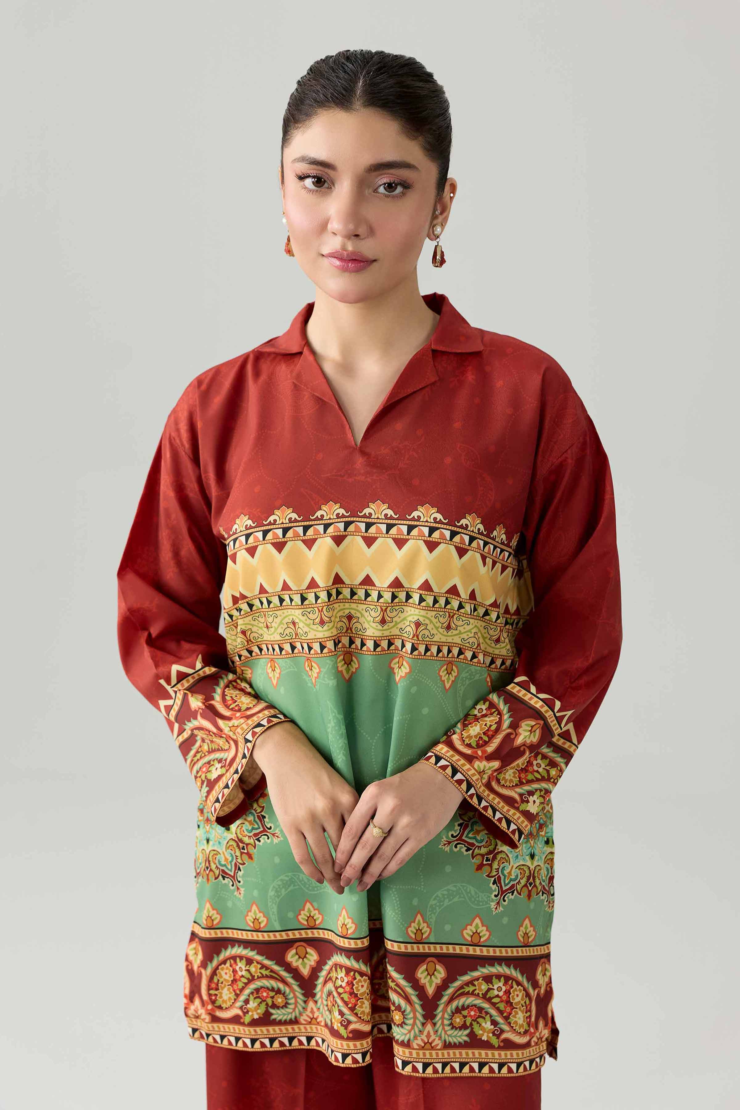 2 Piece - Printed Suit - AS26-77 Red Silk 2PC Printed Nishat Australia