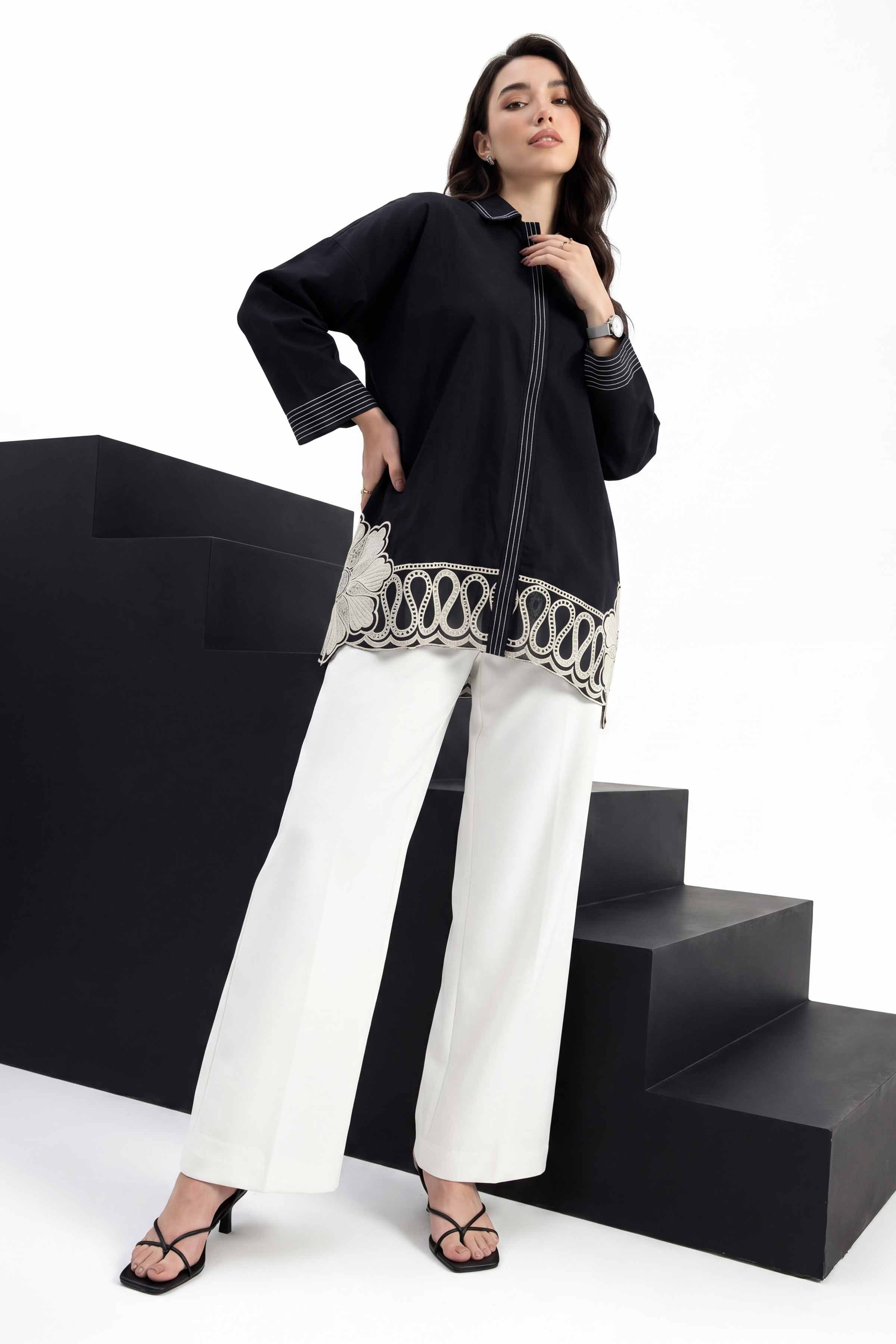 Embroidered Tunic - AS26-83 Black Cambric 1PC Embroidered Nishat Australia