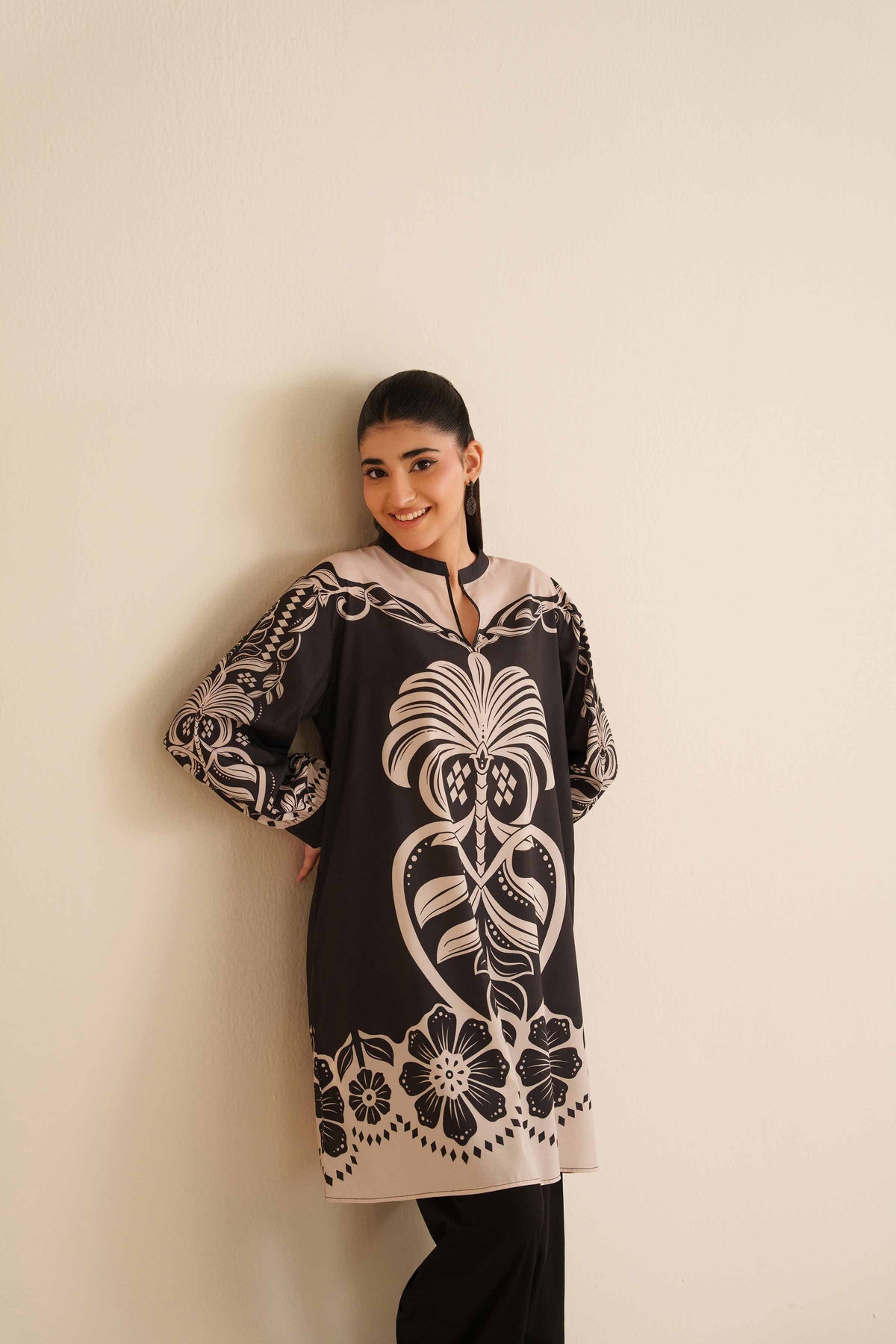 Printed Tunic - AW25-01 Black Silk 1PC Printed Nishat Australia
