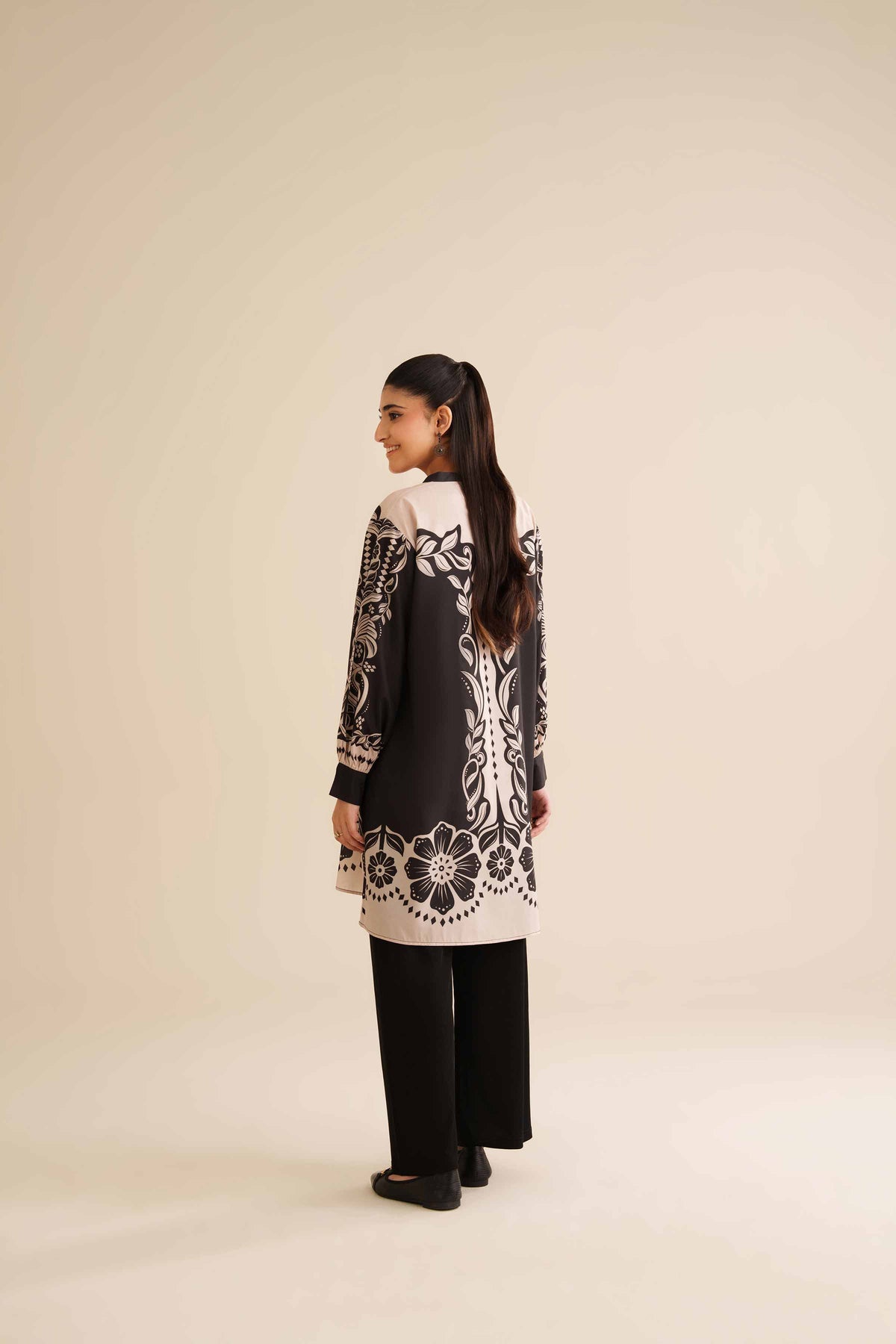 Printed Tunic - AW25-01 Black Silk 1PC Printed Nishat Australia